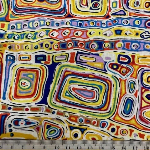 Aboriginal Print Fabric, Felicity Robertson Yellow -140cm Width