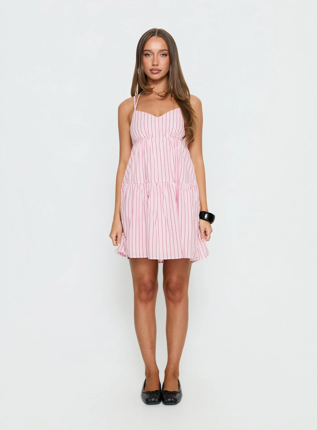 Elisabef Halter Mini Dress Pink Stripe