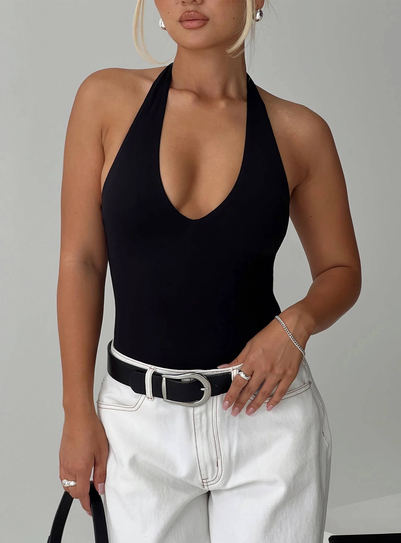 Someone New Halter Bodysuit Black Tall