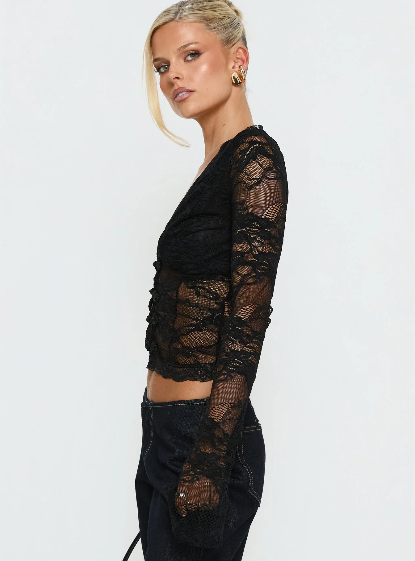 Fenne Lace Long Sleeve Top Black