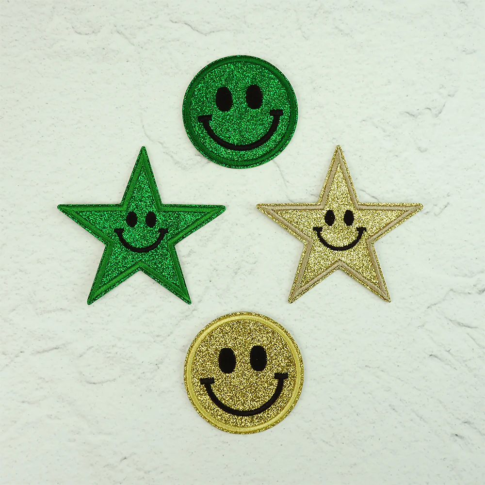 Arbee Crafty Patch, Smiley Face Glitter, Emerald- 60mm 1pc