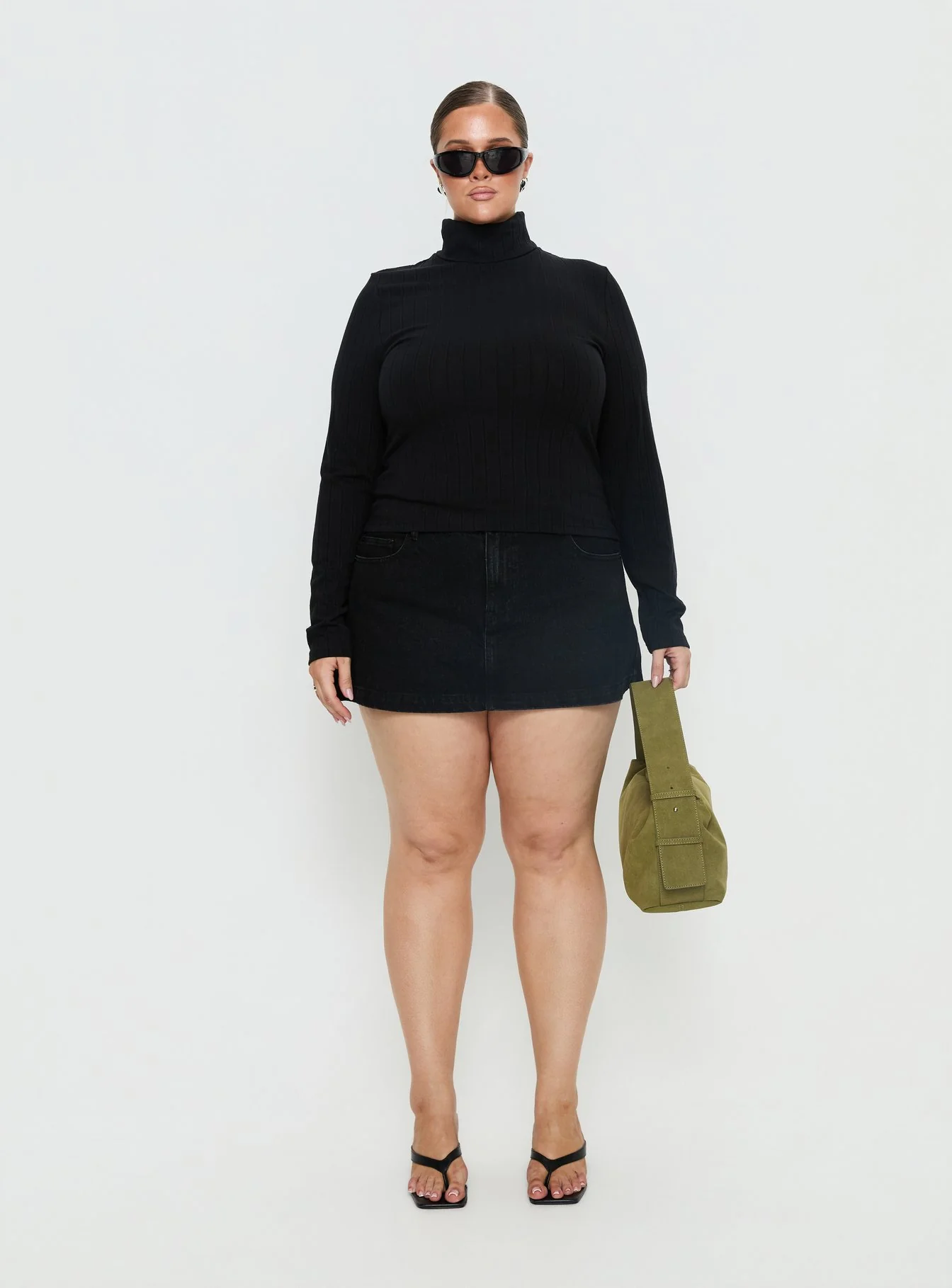 Enisa High Neck Long Sleeve Top Black Curve