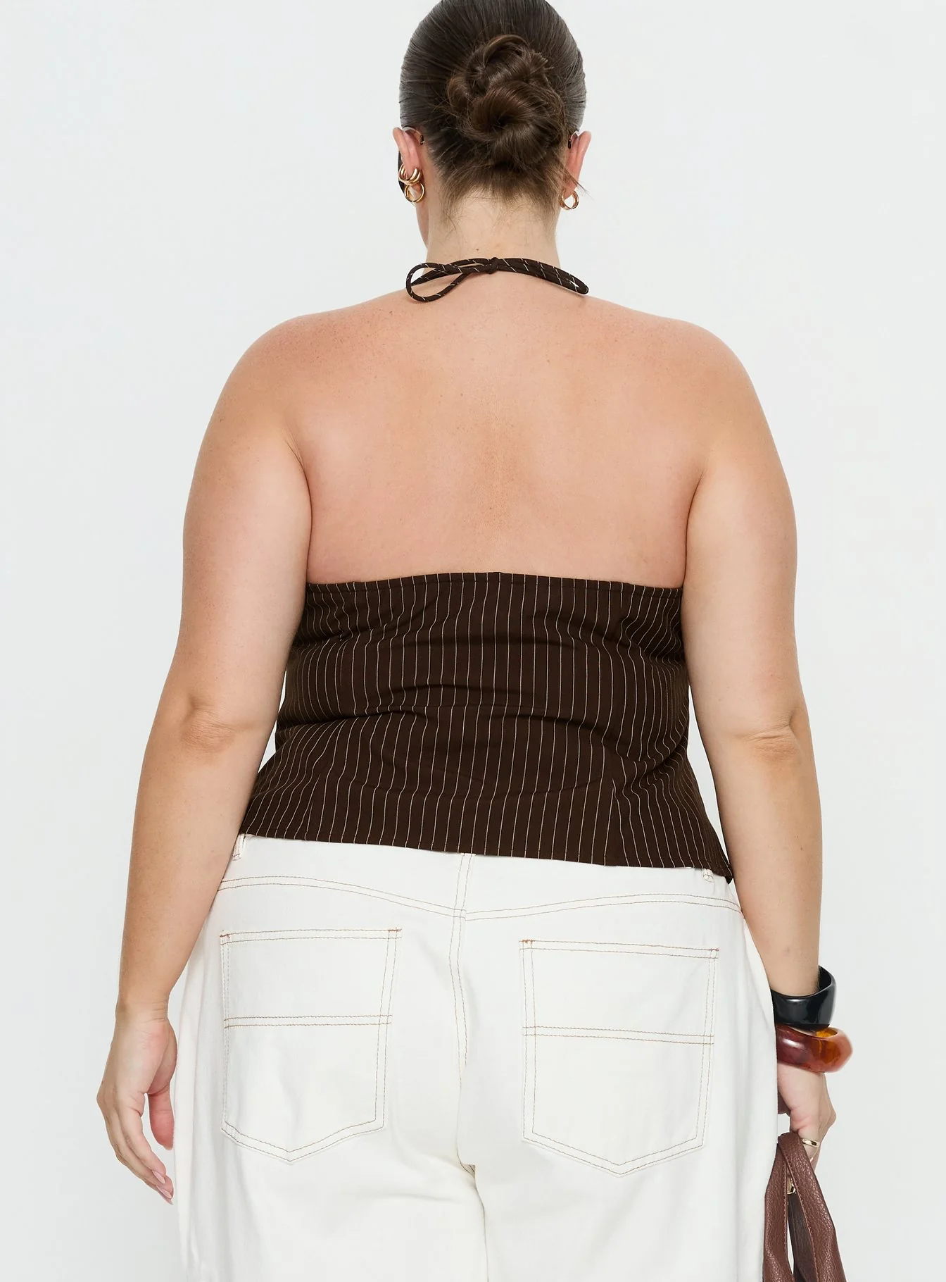 Cherise Bead Detail Top Brown Pinstripe Curve