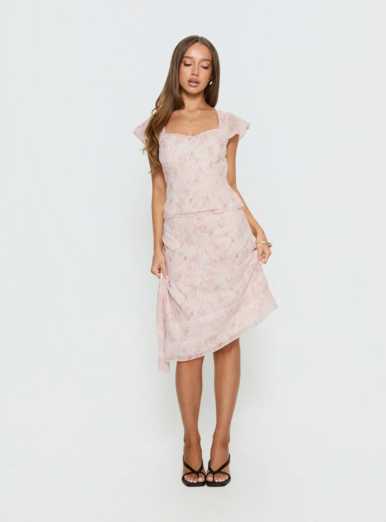 Avaline Lace Trim Blouse Top Pink