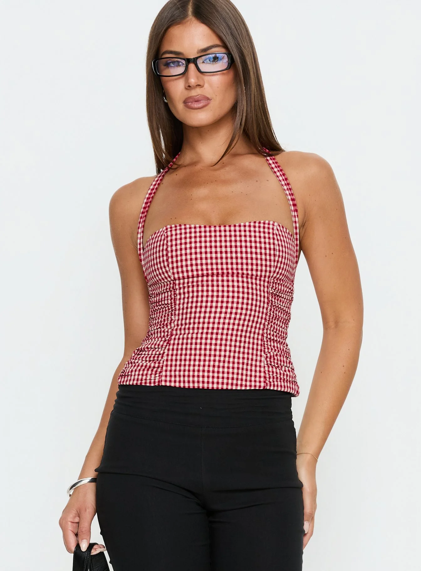 West Coast Love Halter Top Red Gingham