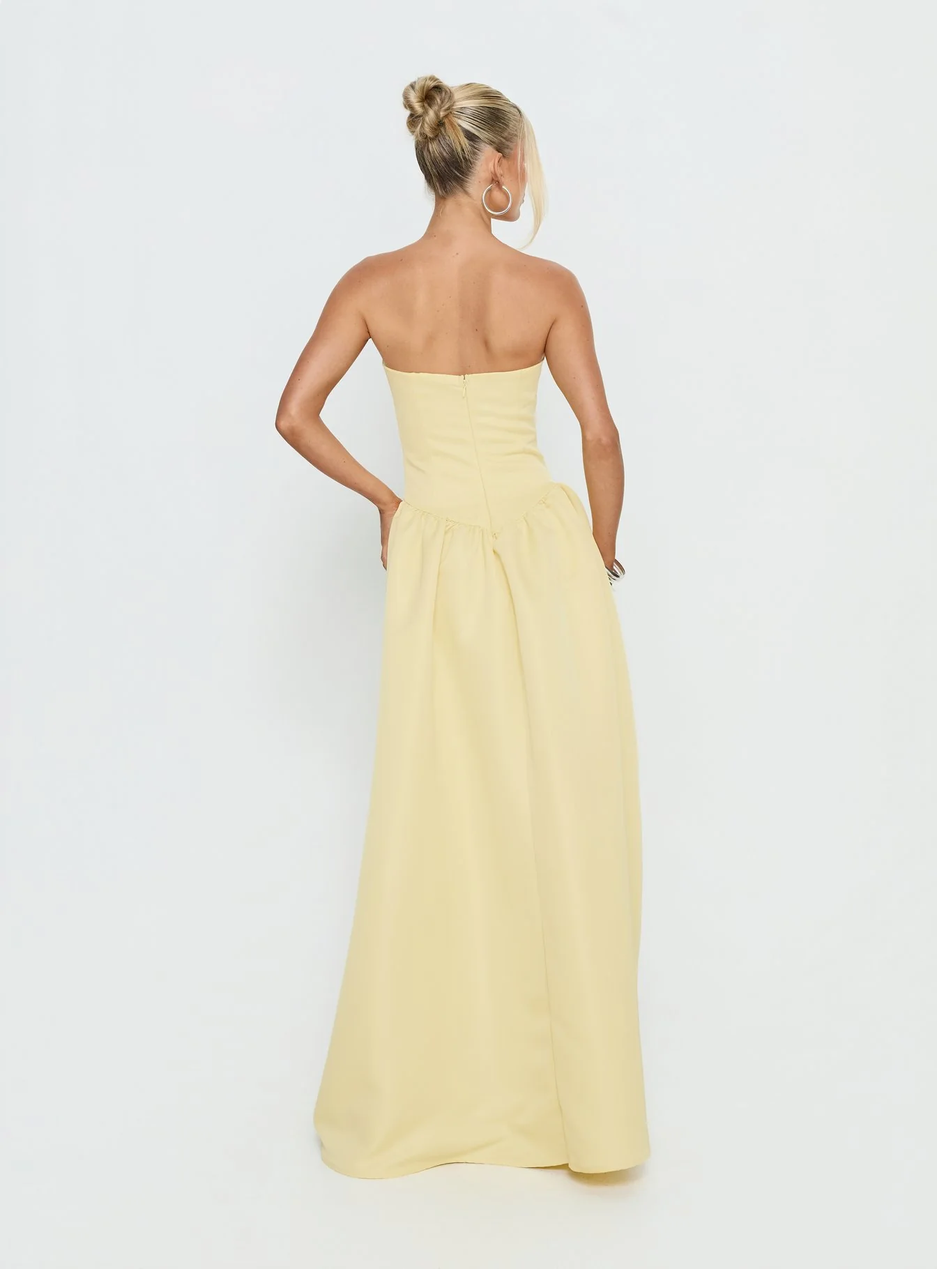Soft Bloom Drop Waist Strapless Maxi Dress Yellow