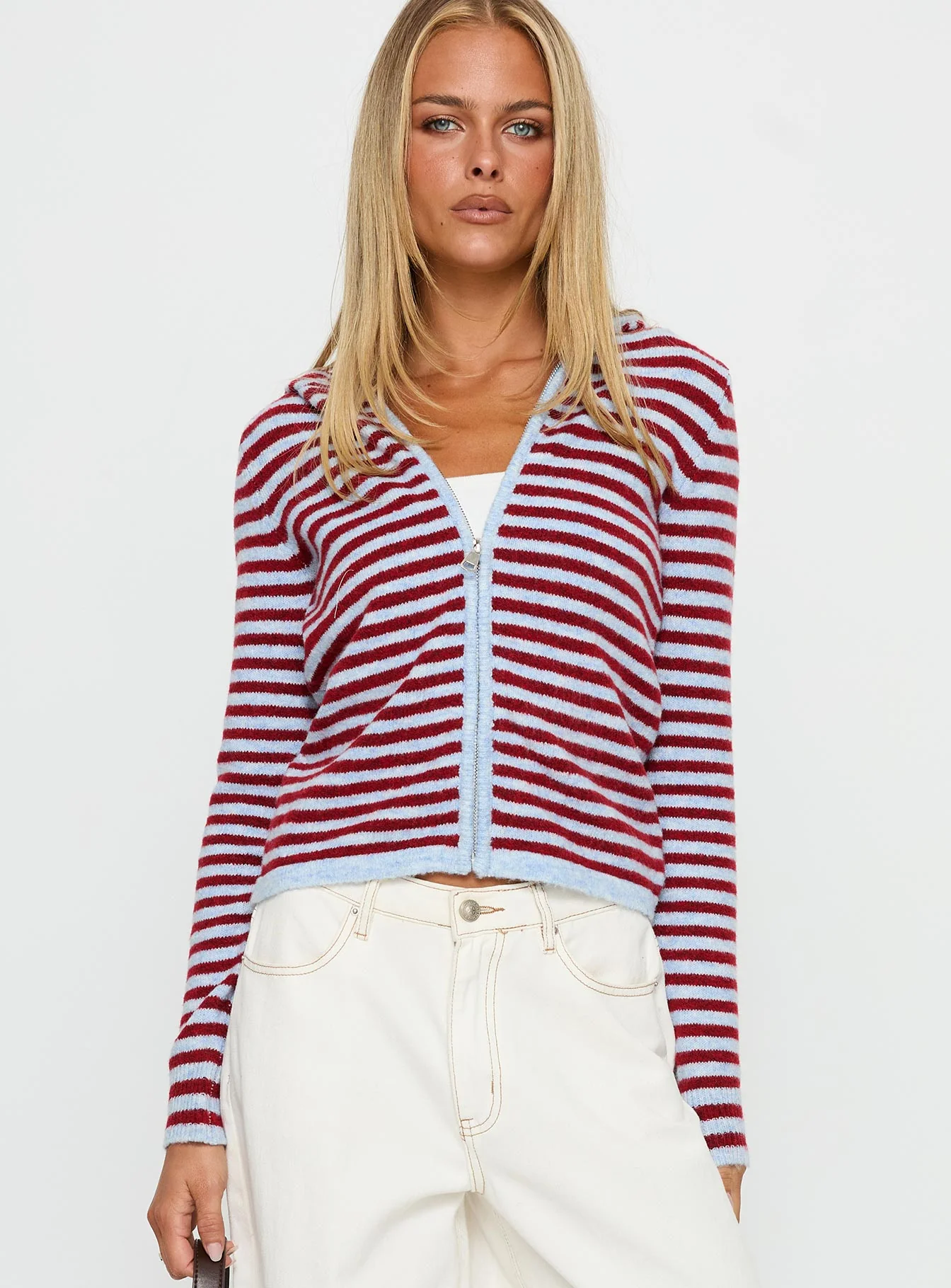 Superstars Zip Through Hoodie Blue / Red Stripe