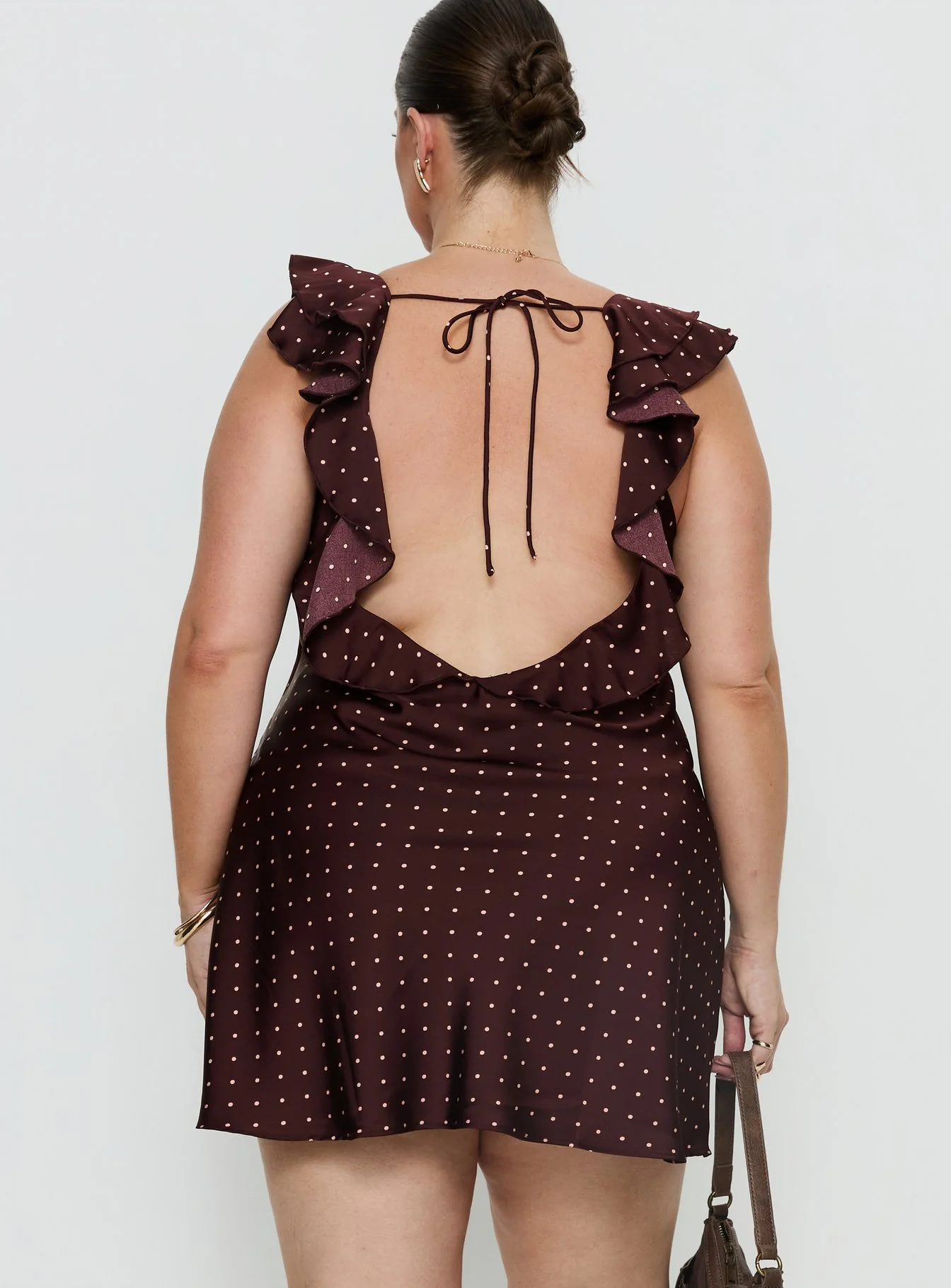 Kamillah Frill Mini Dress Burgundy Polka Dot Curve