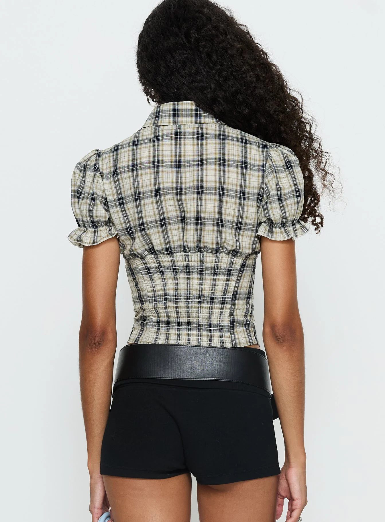 Maxfield Collared Button Up Blouse Top Multi Check