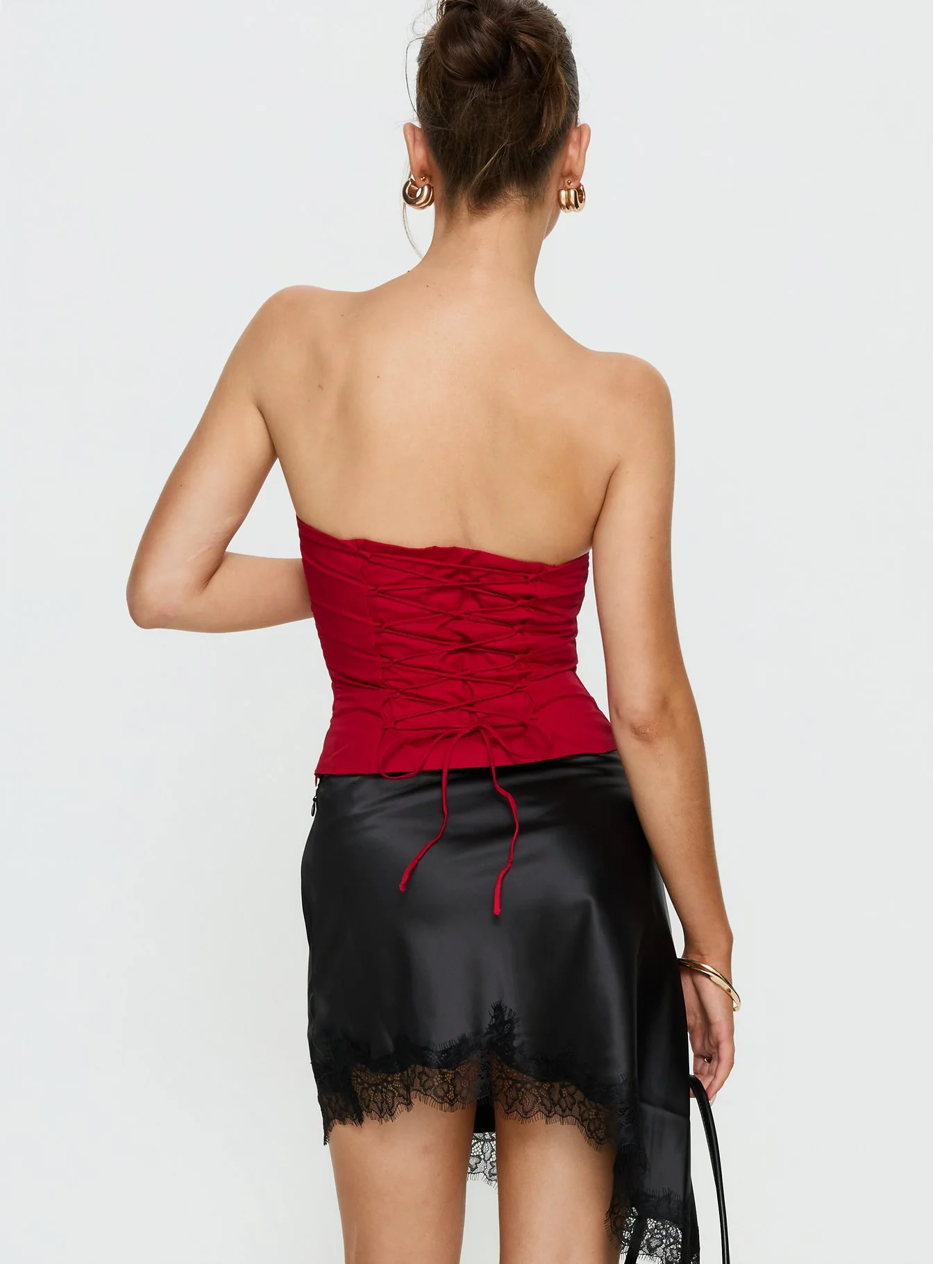Idette Lace Asymmetrical Mini Skirt Black
