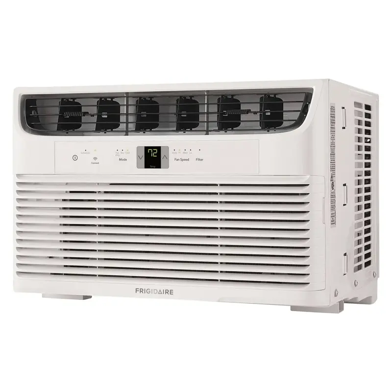 Klimatyzator okienny Frigidaire o mocy 8000 BTU zapewniający wydajne chłodzenie pomieszczenia.