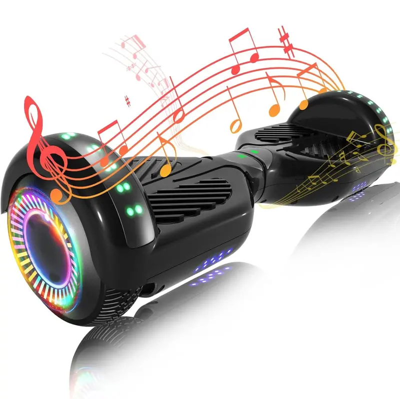Inteligentny hoverboard z dwoma silnikami o mocy 250 W, sterowaniem za pomocą aplikacji Bluetooth i oświetleniem LED RGB.