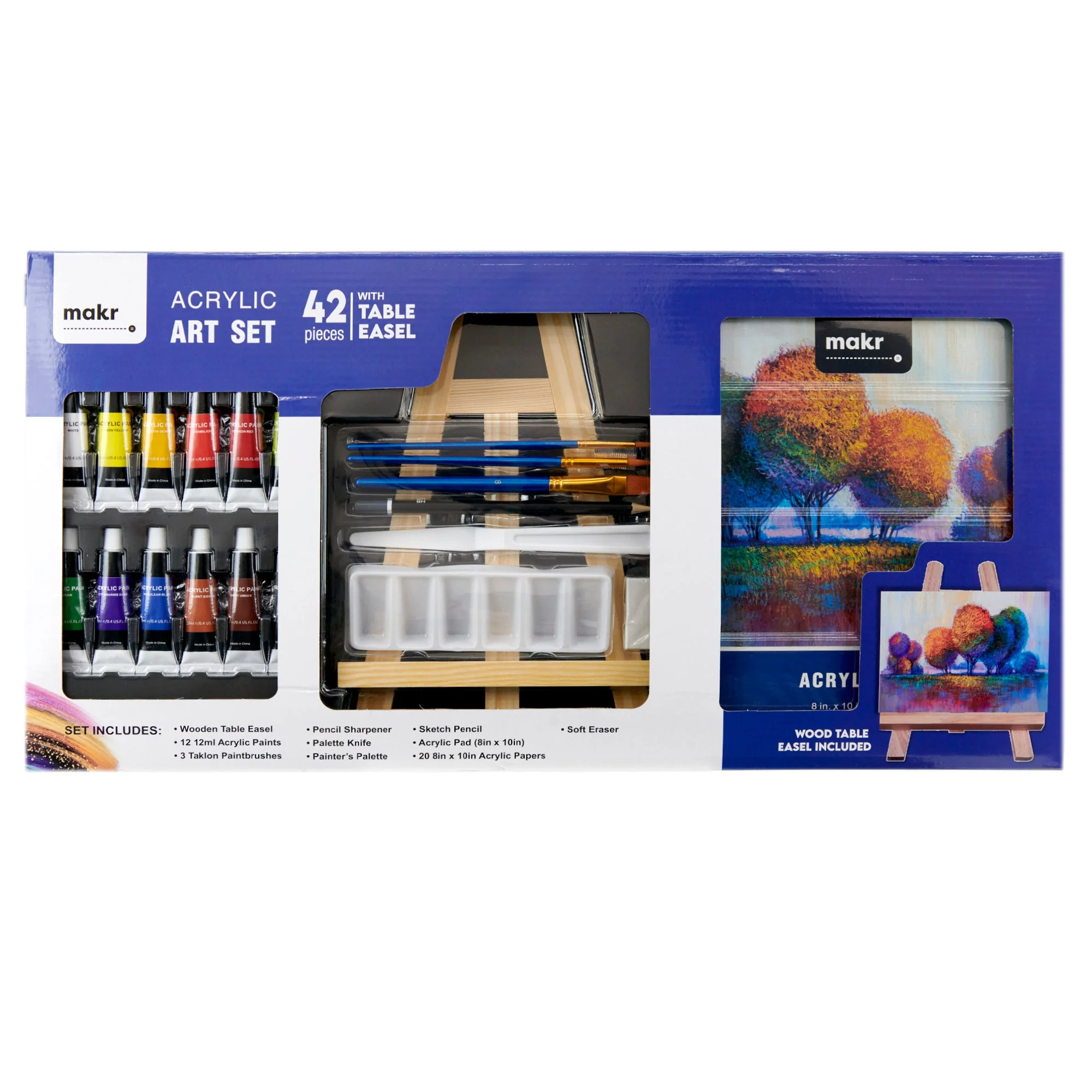 Makr Acrylic Art Set With Table Easel, 42pce