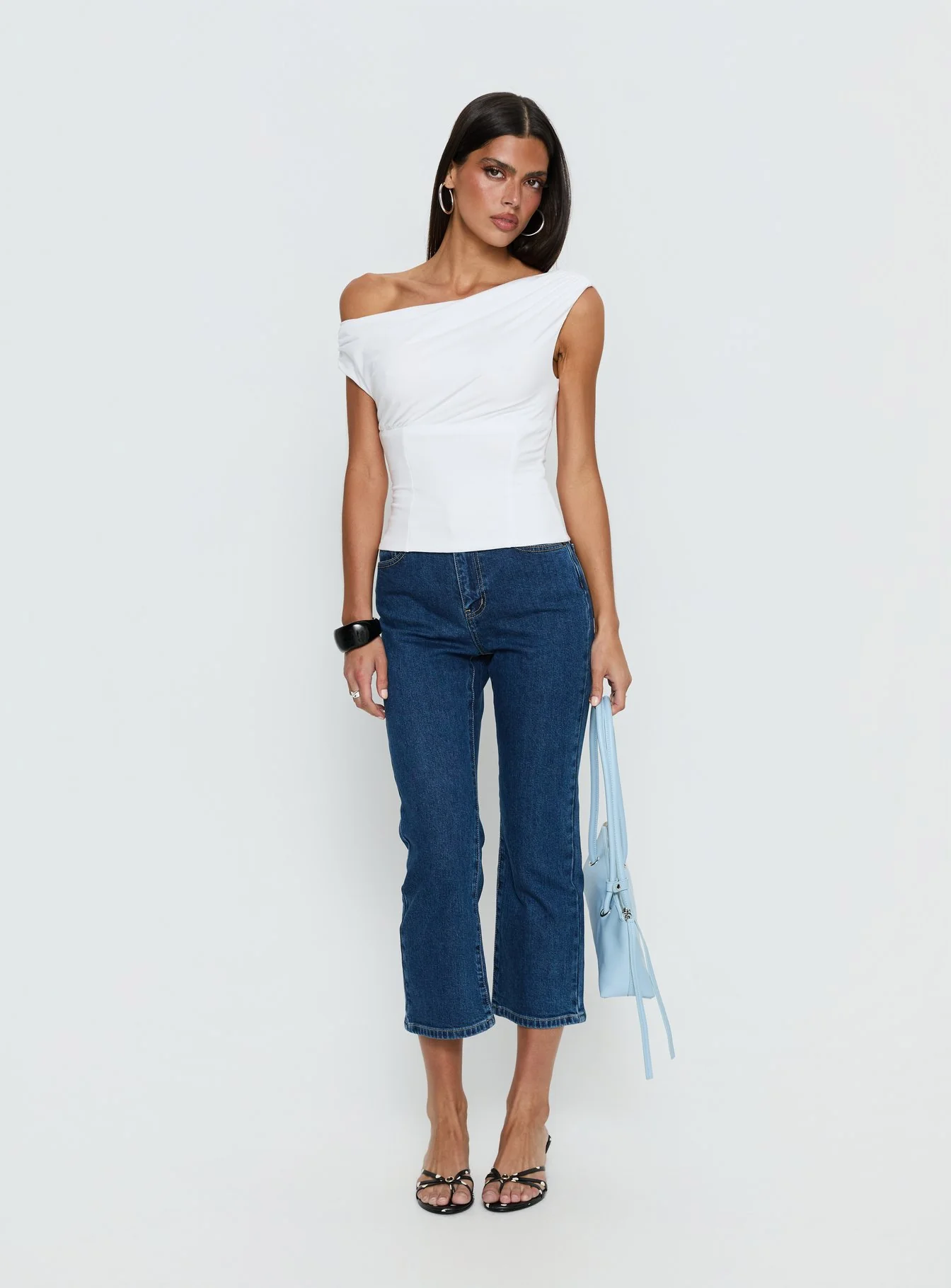 Cindee High Rise Cropped Jeans Mid Blue Wash
