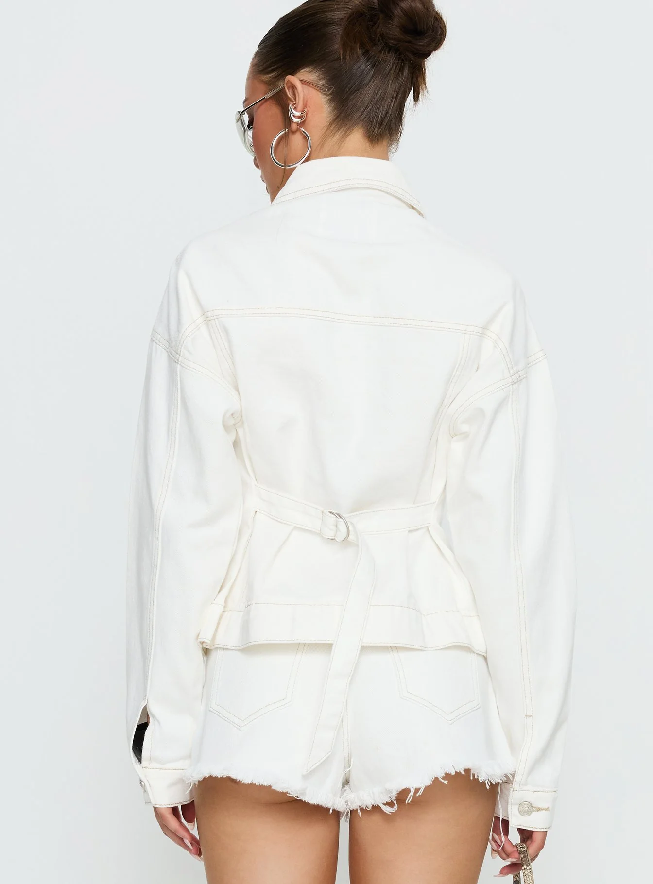 Caresse Cinched Denim Jacket White
