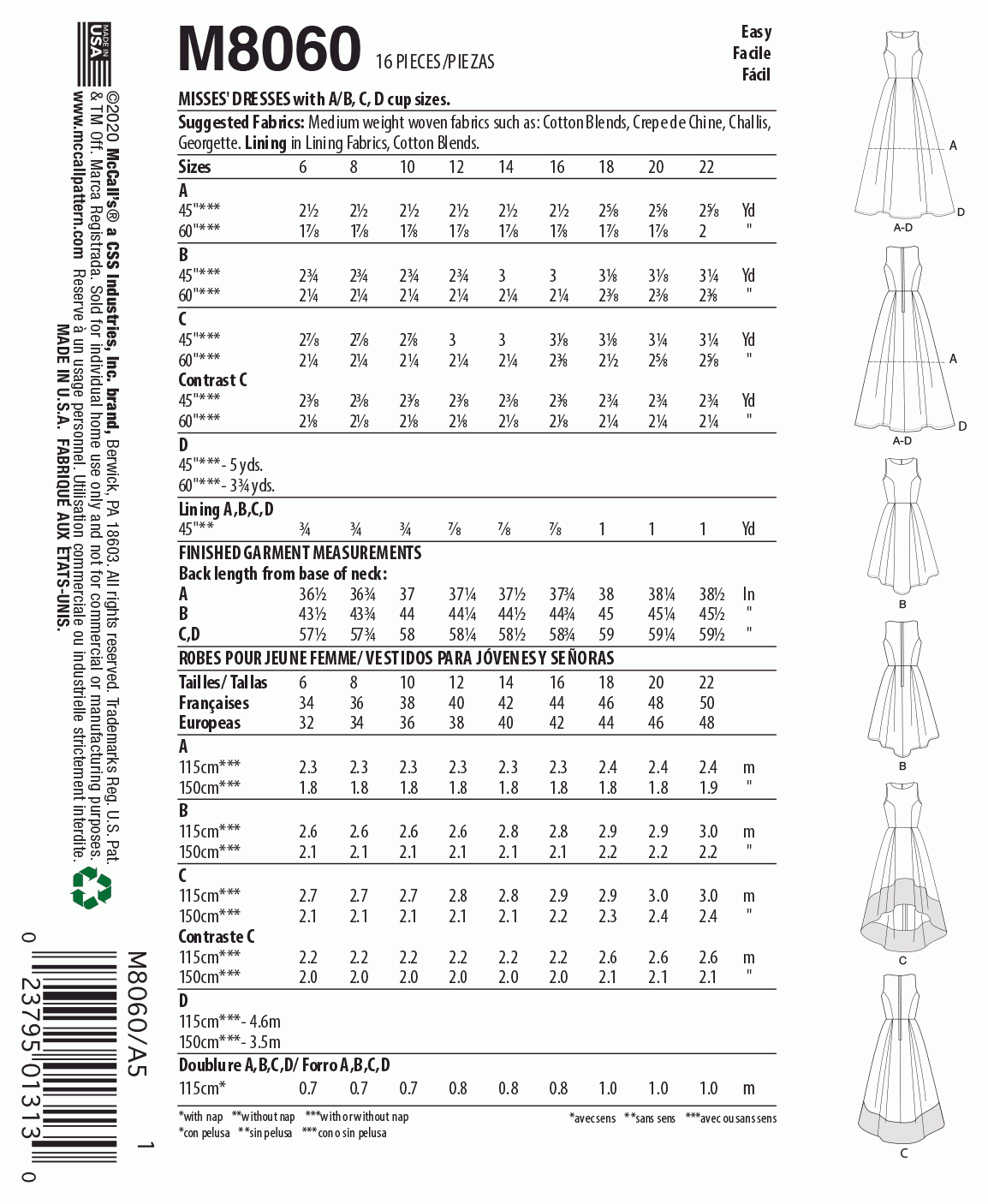 McCall's Pattern M8060 Misses' Pleated-Skirt Dresses