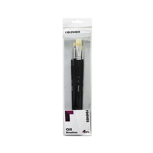 Reeves Artist Brush Set, Hog Bristle Long Handle- 4pk