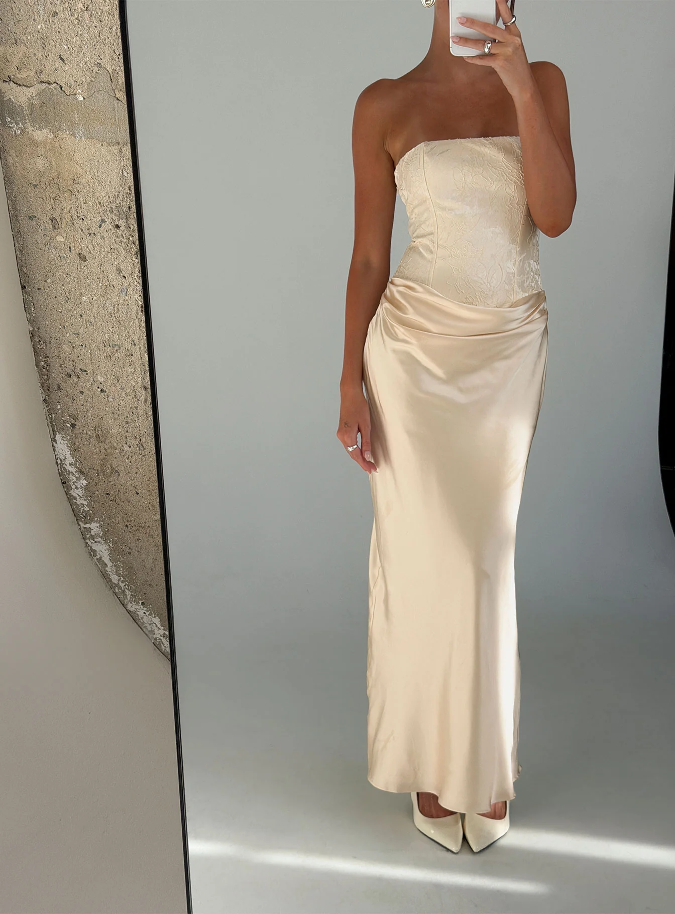 Jenevieve Strapless Drape Maxi Dress Lemon