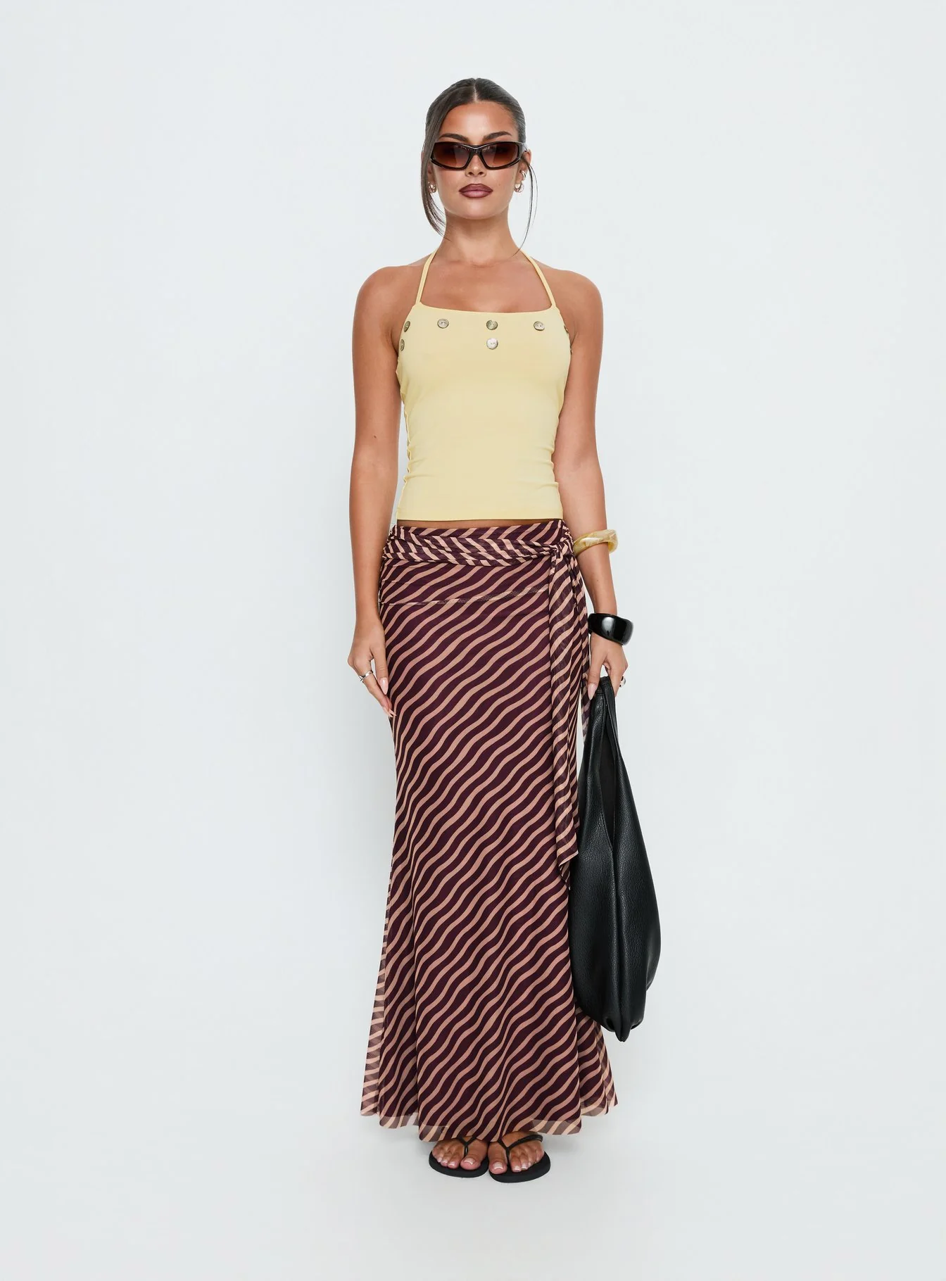 Lysandra Button Halter Top Butter Yellow