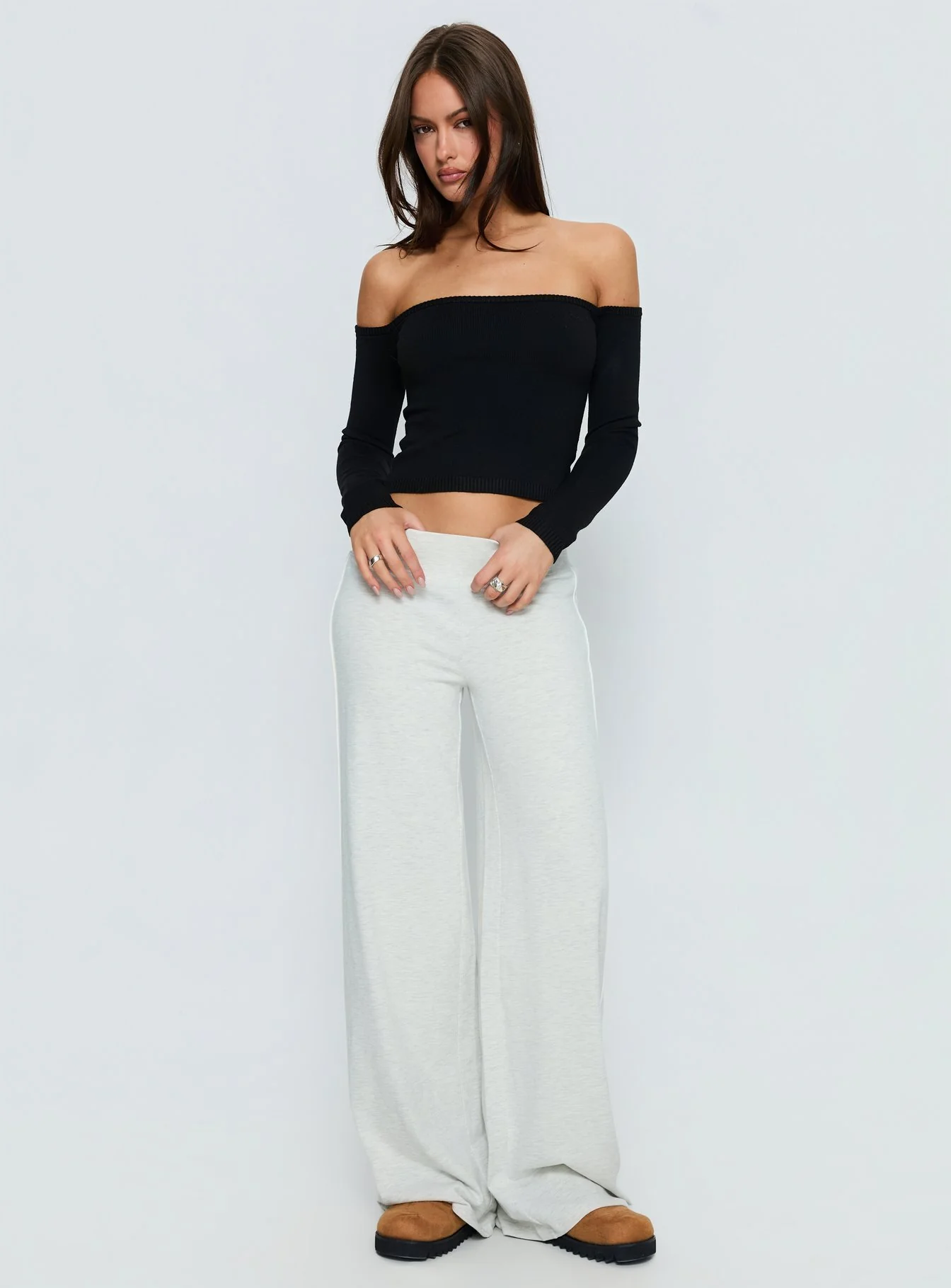Ellaina Off Shoulder Long Sleeve Top Black