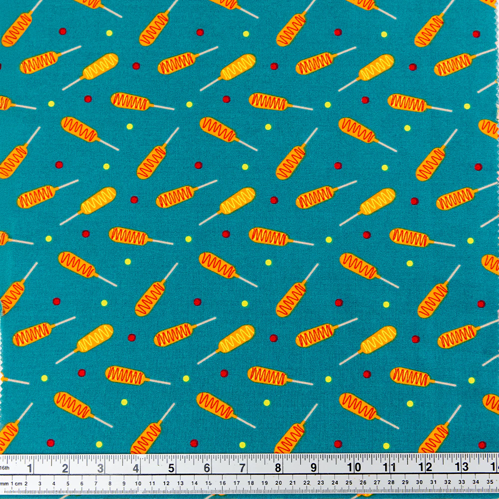 Print Craft & Quilting Fabric, Corn Dogs On Navy- Width 110cm