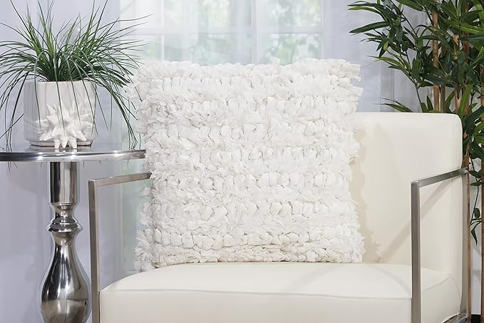 Mina Victory Shaggy Cushion, White- 50.8cmx50.8cm