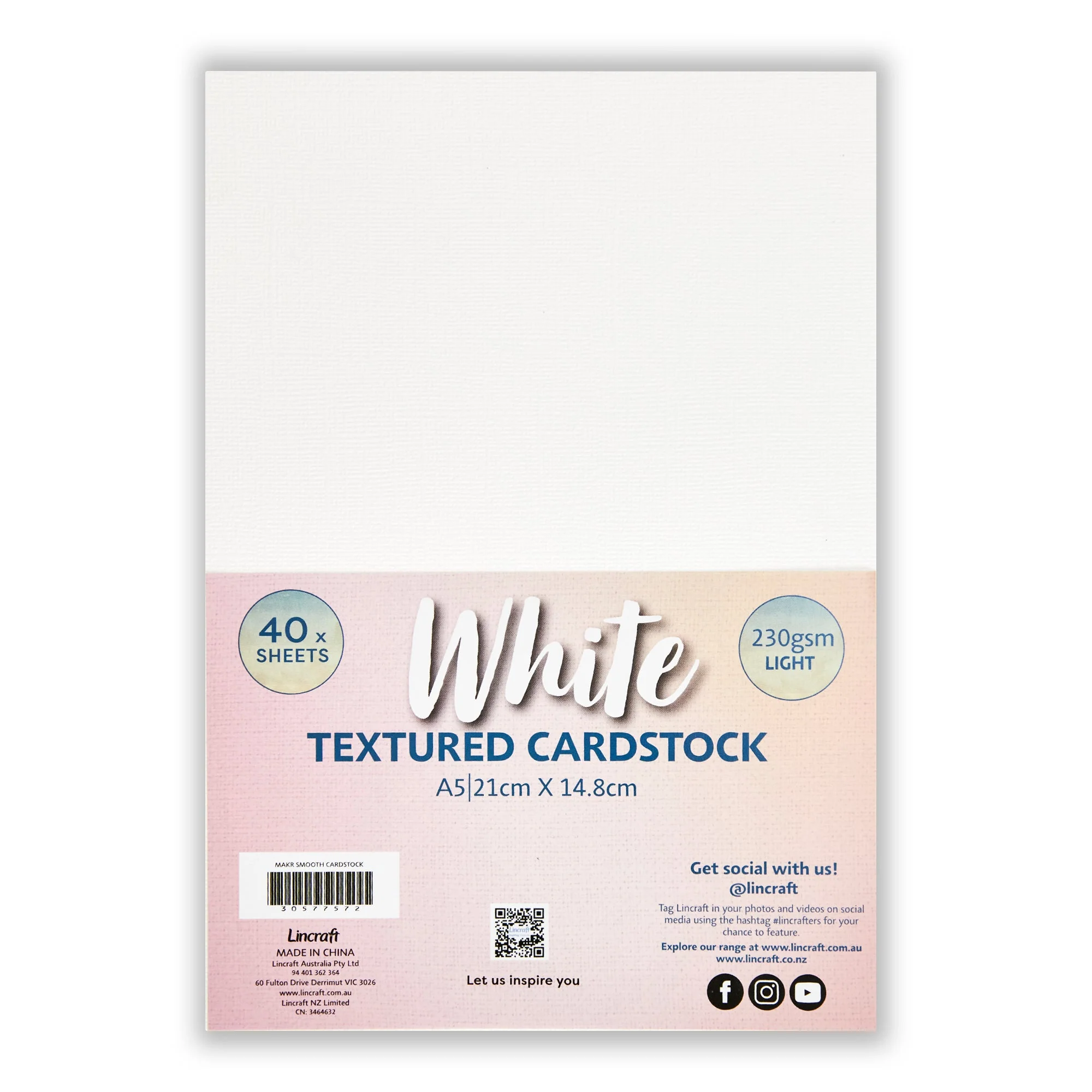 Makr Textured Lightweight Cardstock, White- A5