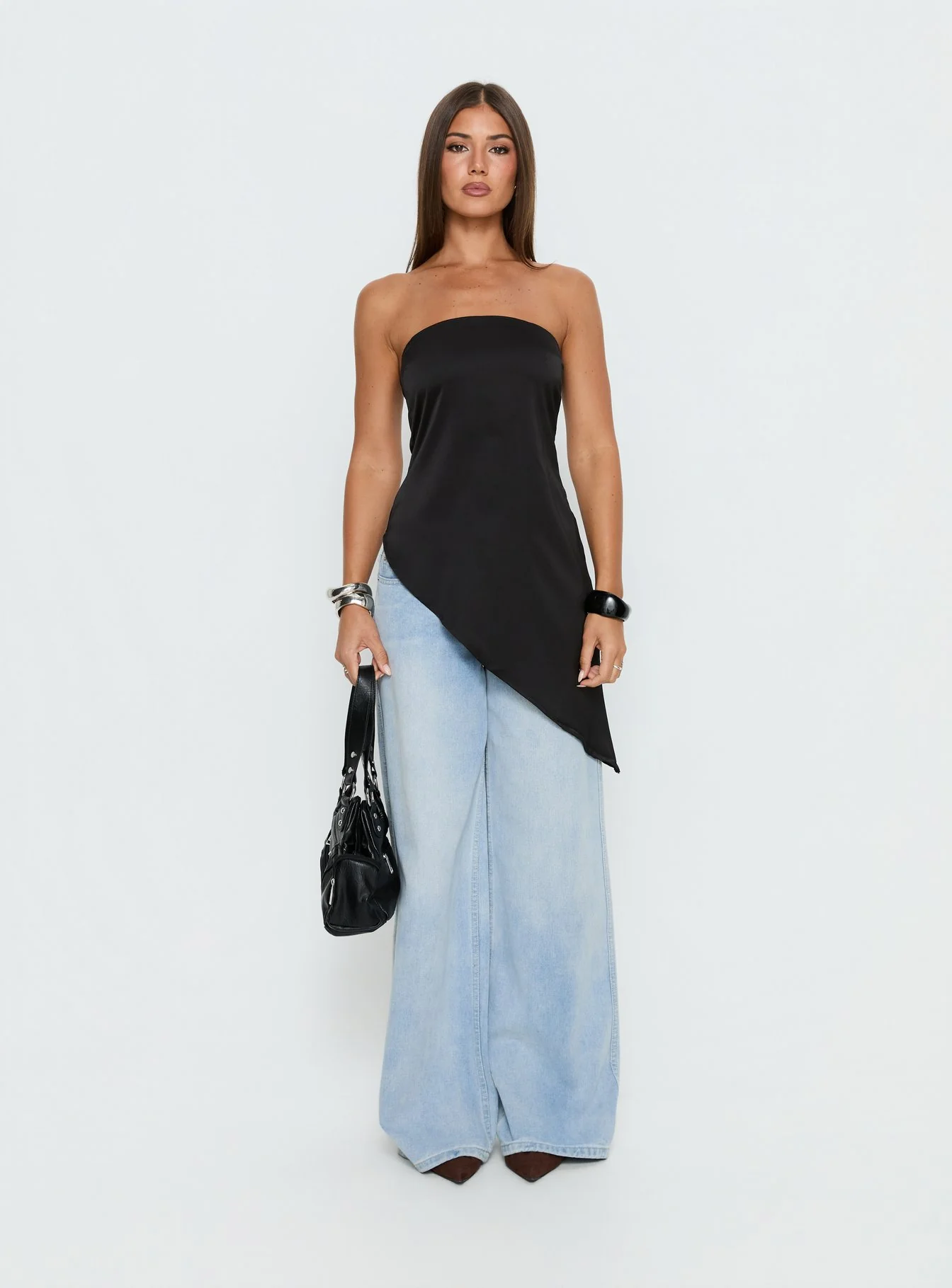 Lamia Strapless Asymmetrical Top Black