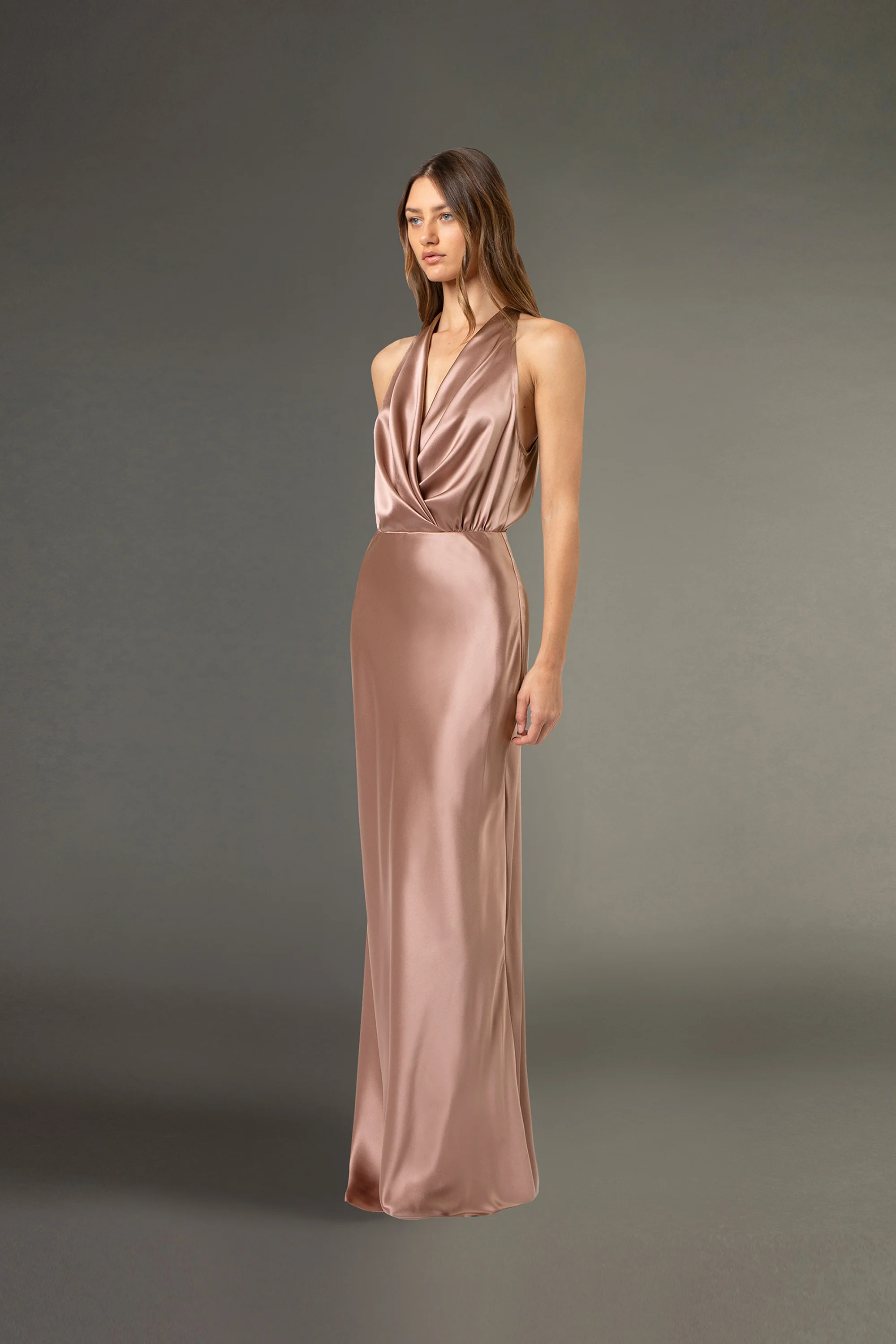 Halter draped gown - blush