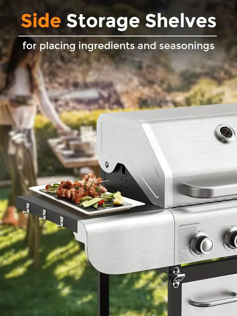 Grill gazowy propan-butan z 4 palnikami – Stacja do grillowania na zewnątrz o mocy 44 000 BTU