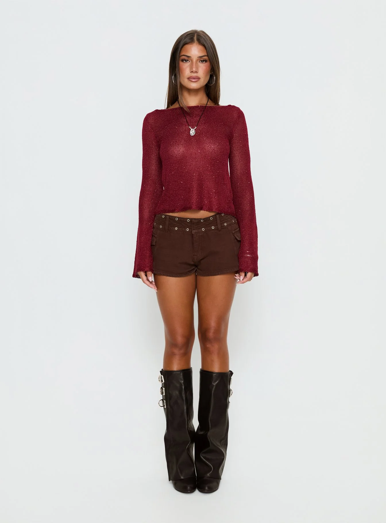 Evanne Long Sleeve Knit Top Red