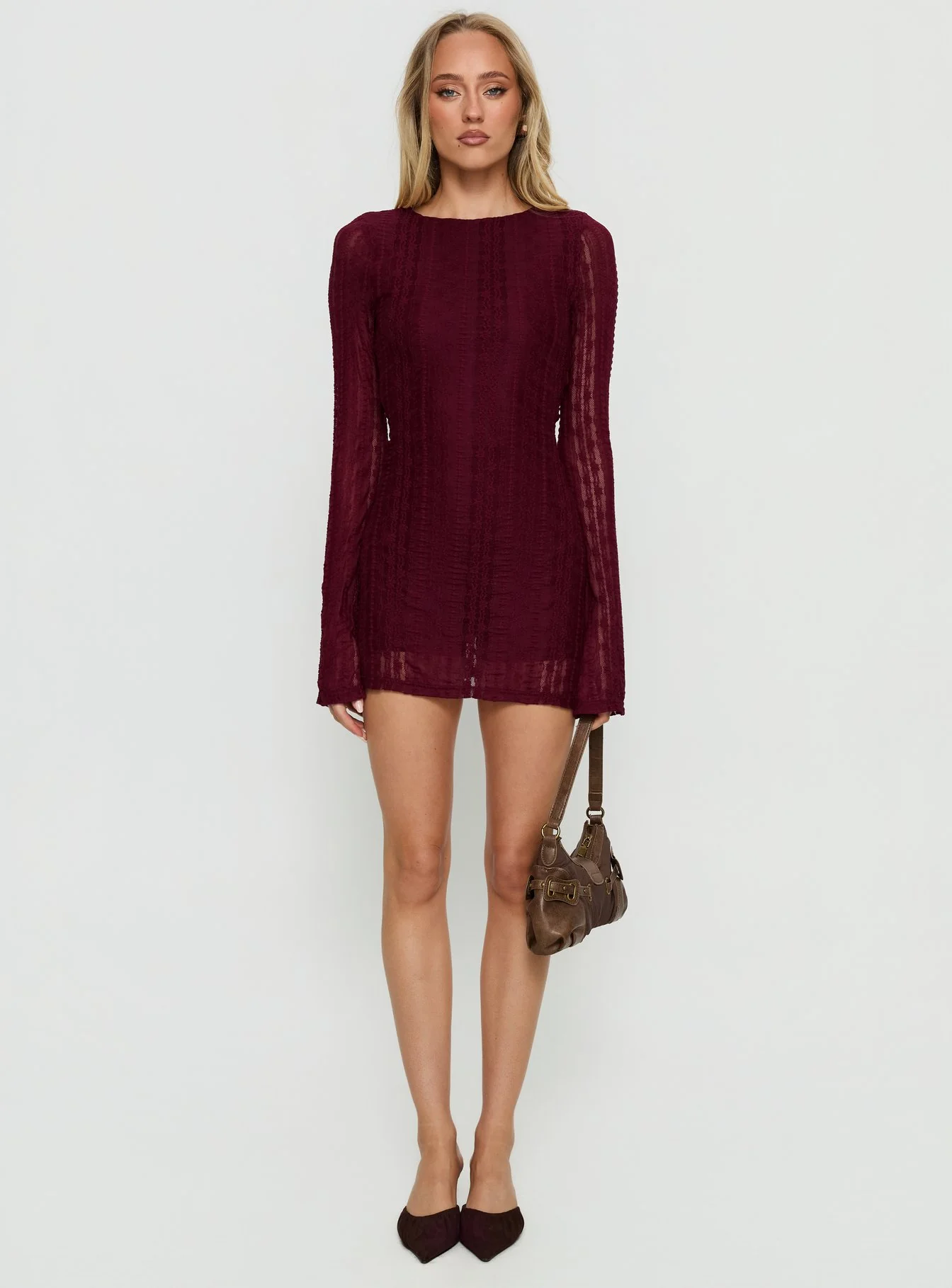 Delandra Long Sleeve Textured Playsuit Red