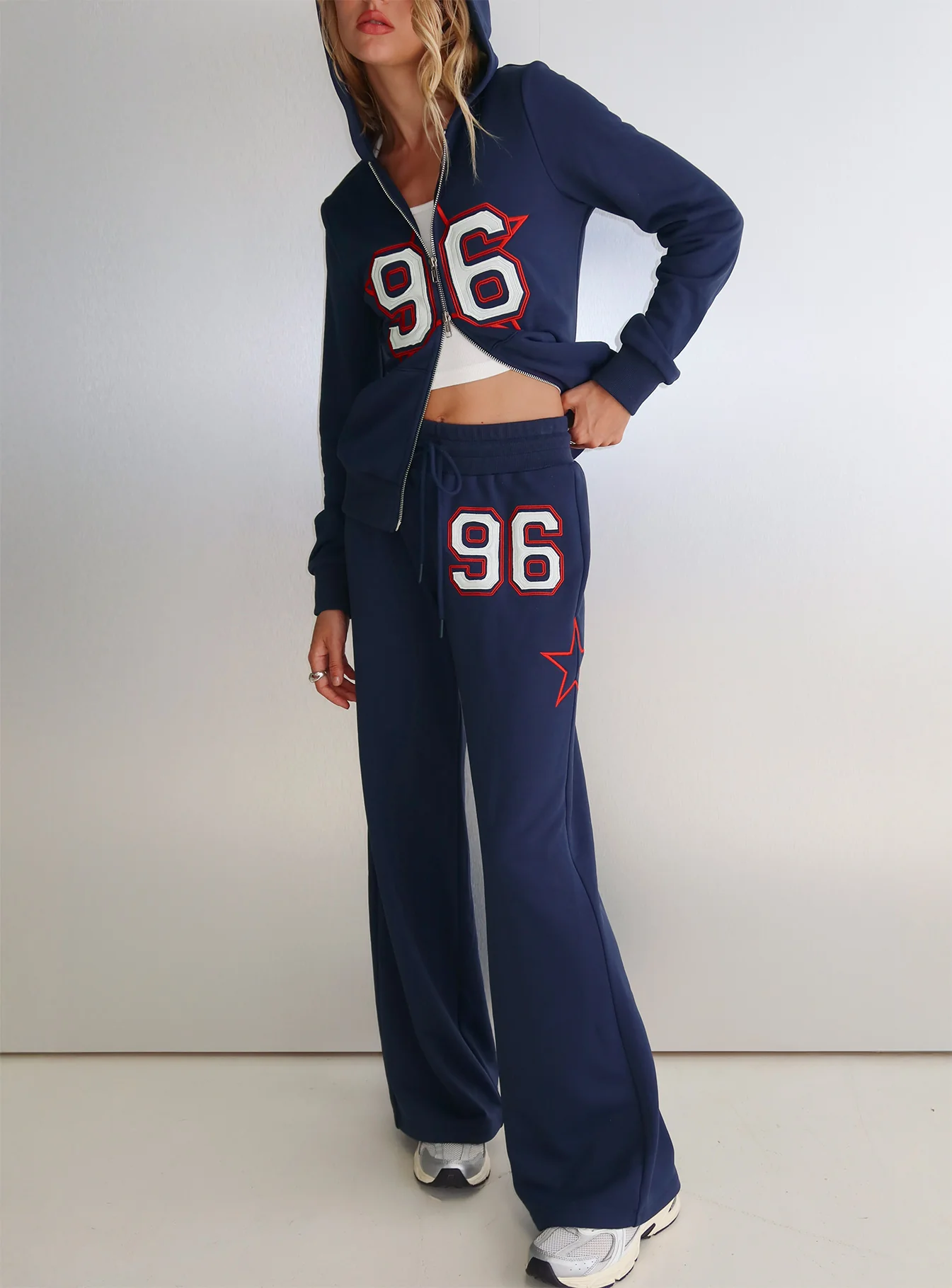 Kari Distressed Patch Track Pant Navy Multi