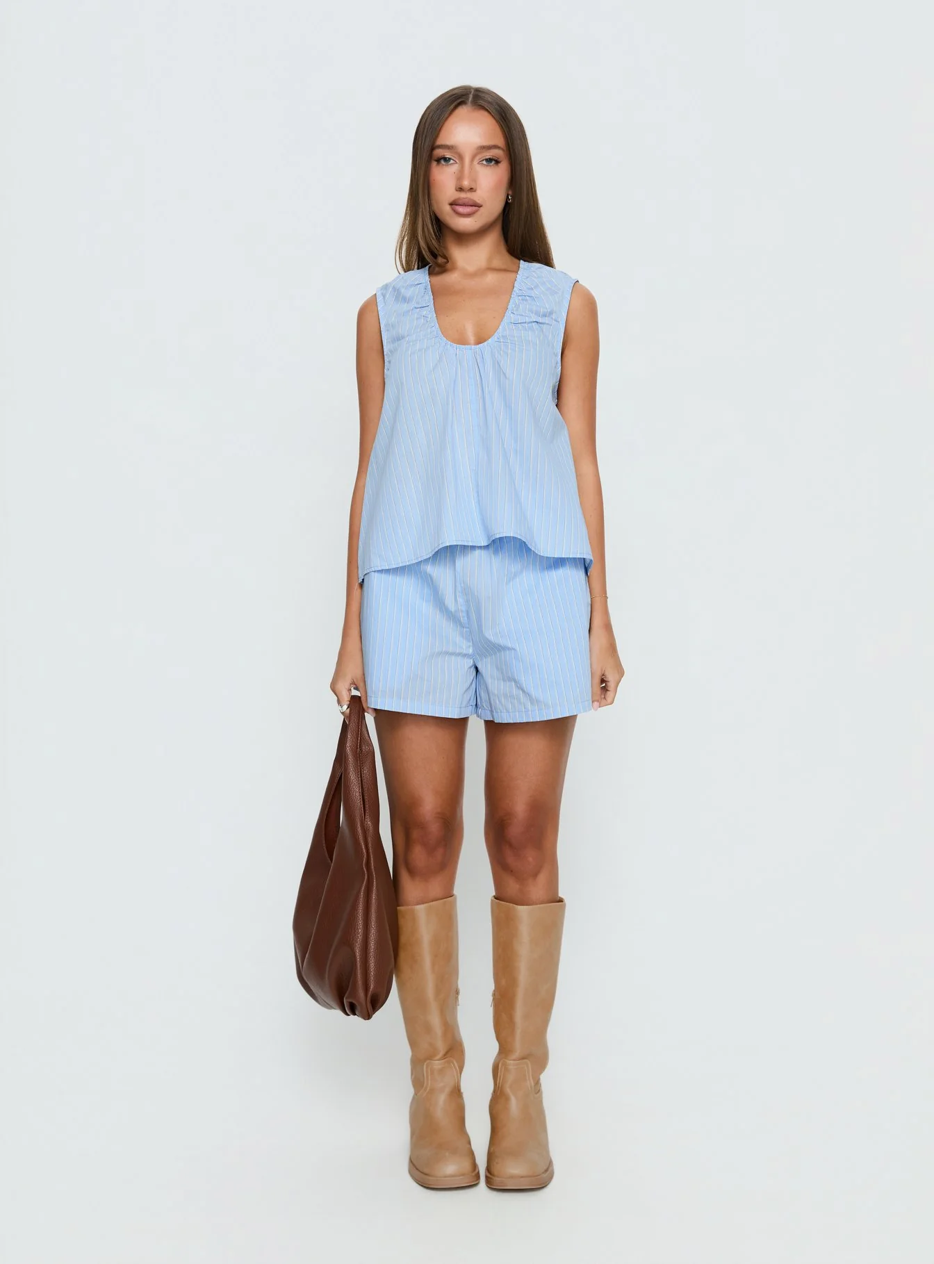 Carambola Ruched Sleeveless Top Blue