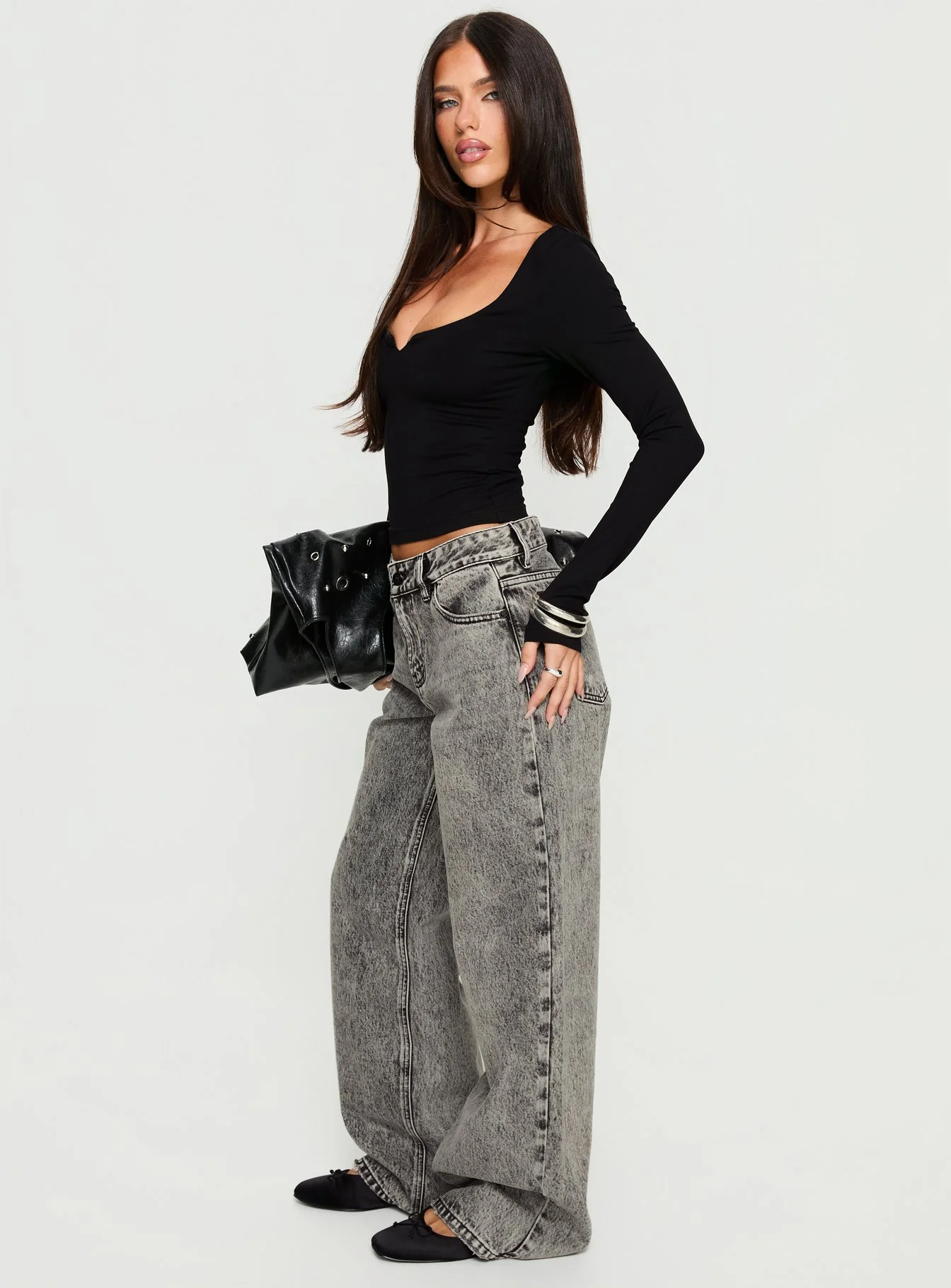 Serenitia Mid Rise Relaxed Jeans Washed Grey
