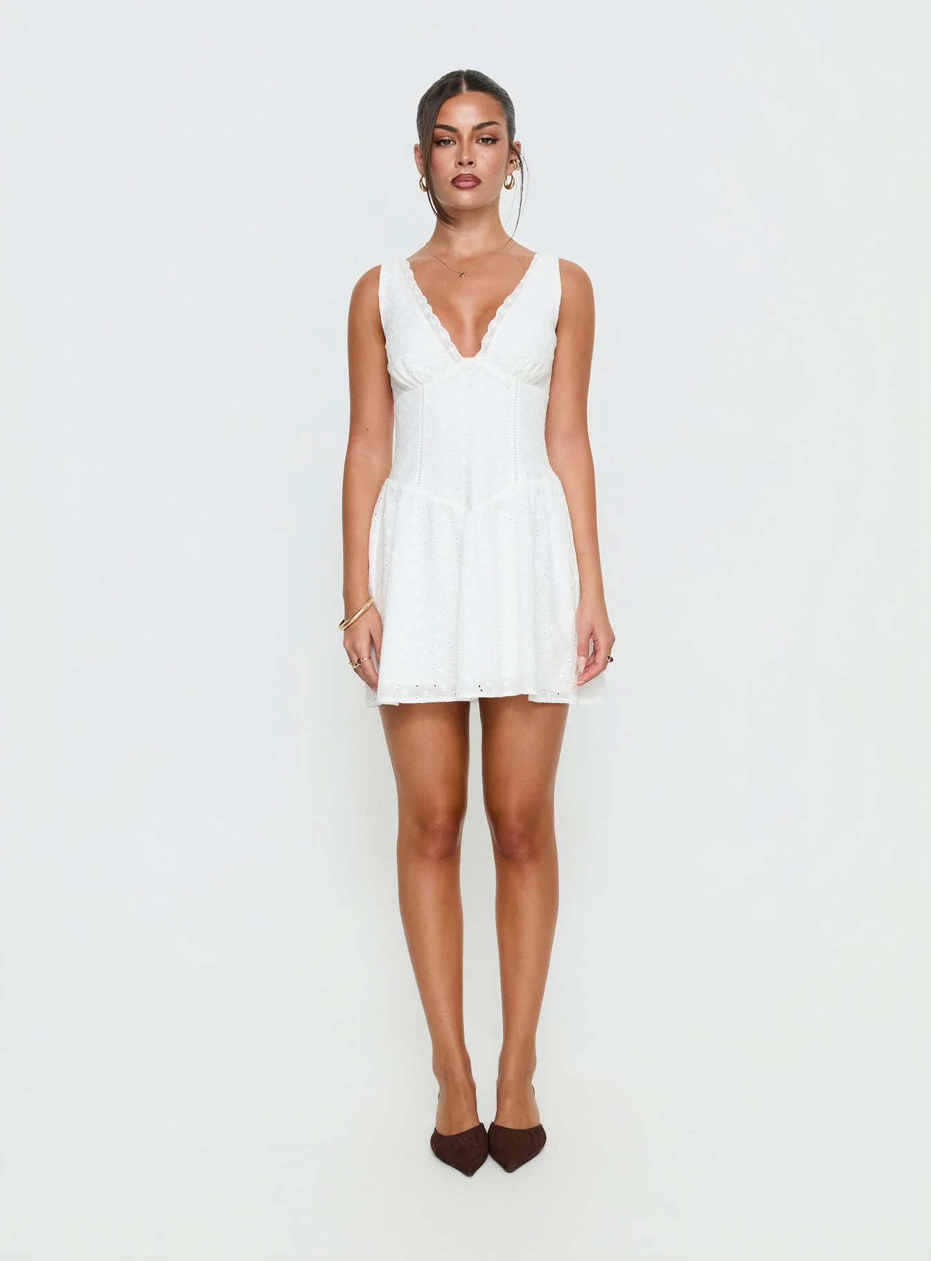 Thinking Bout You Lace Trim Sleeveless Mini Dress White