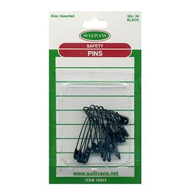 Sullivans Safety Pins, Black- Assorted