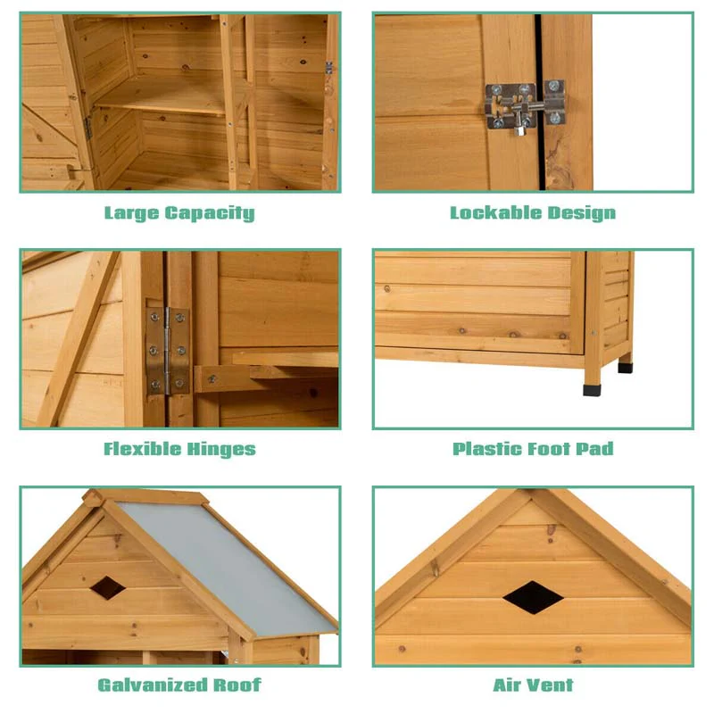 Eletriclife Wooden Outdoor Lockable Garden Tool Storage