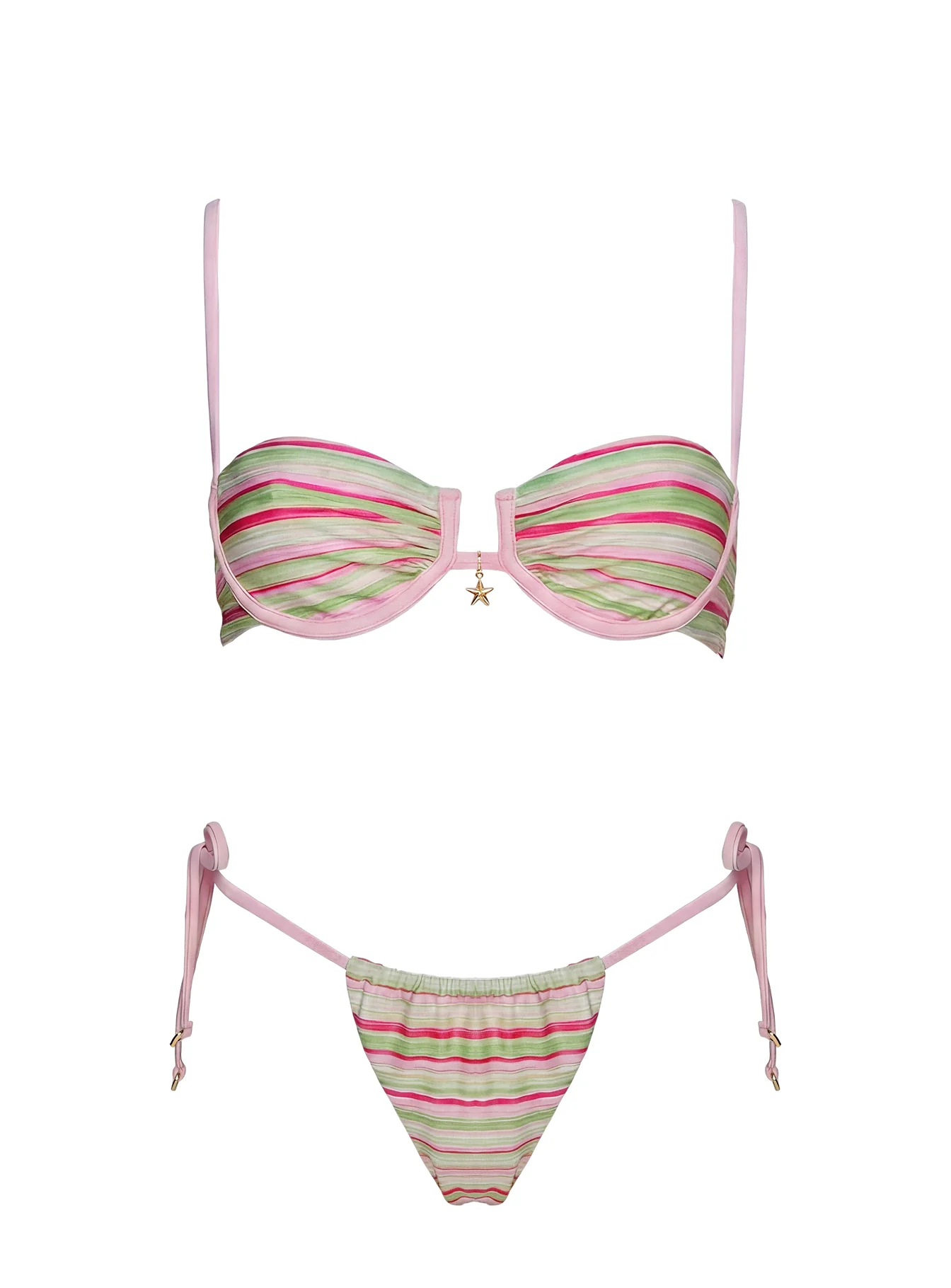 Heatwaves Underwire Bikini Top Green / Pink Stripe