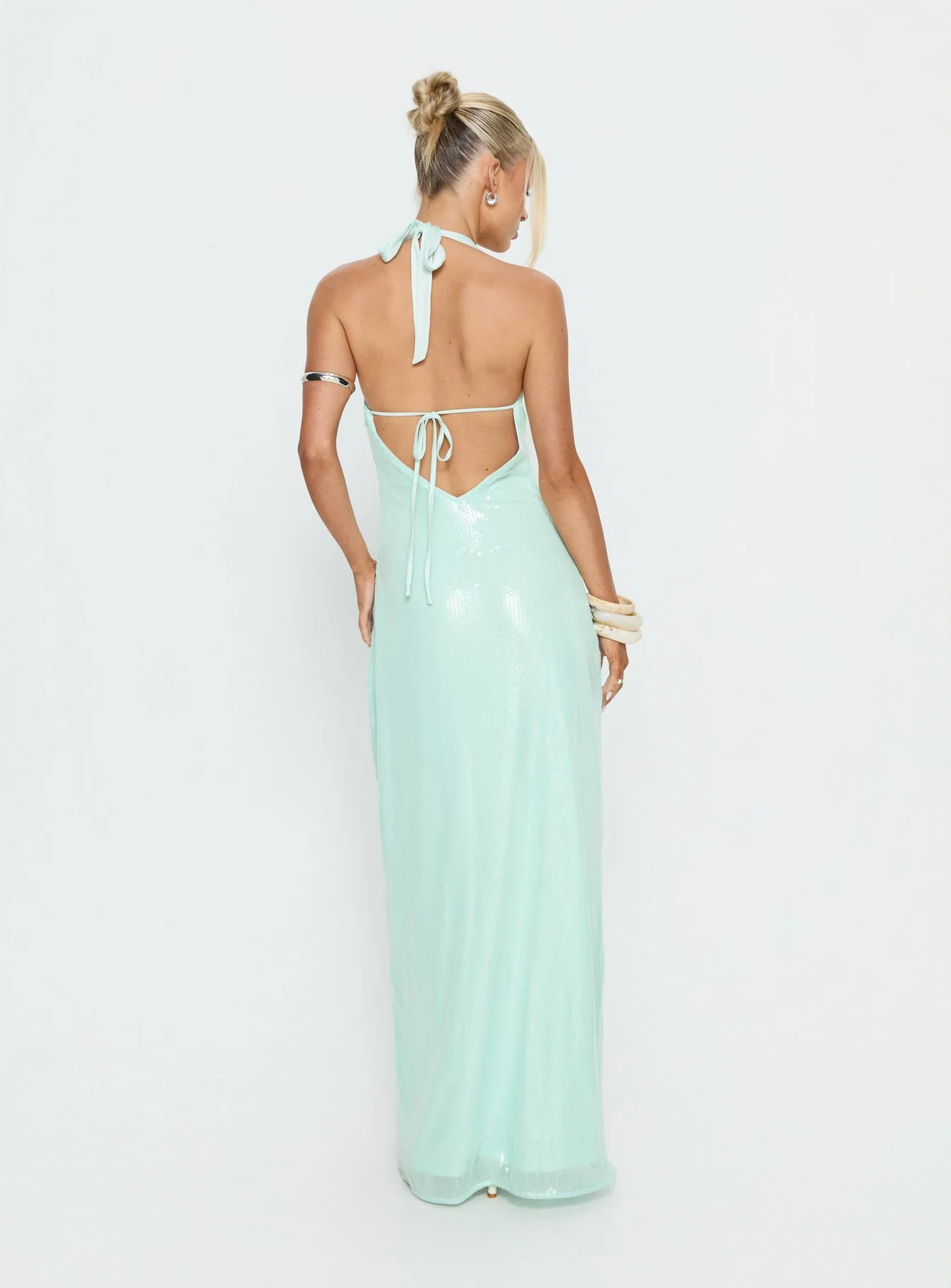Isanna Halter Sequin Maxi Dress Jelly Mint