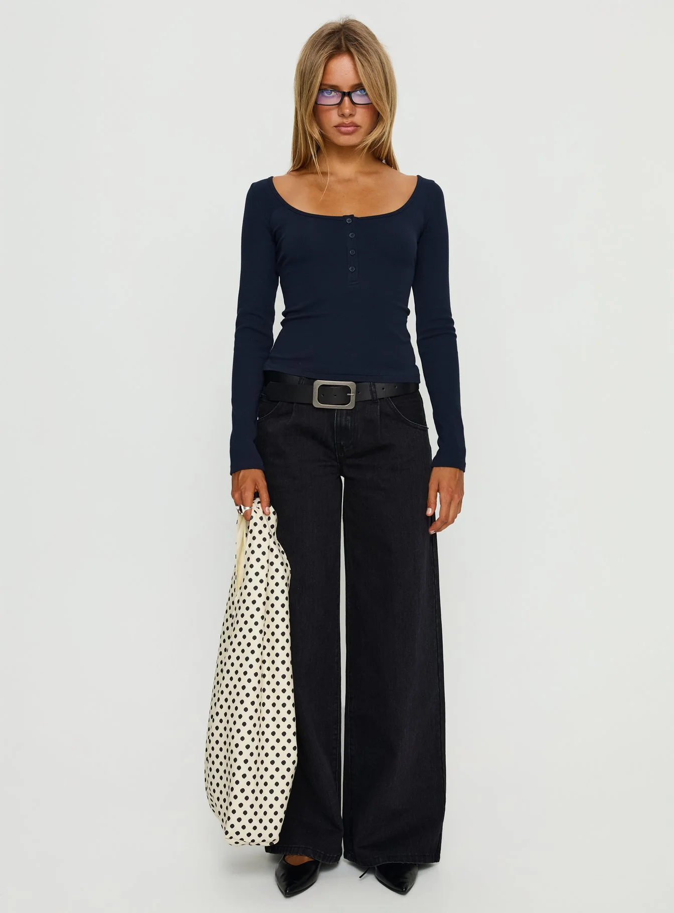 Supercut Low Rise Baggy Pleat Jeans Washed Black