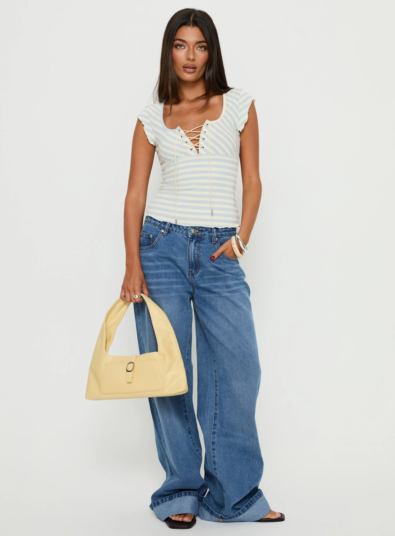 Jacobie Mid Rise Wide Leg Jeans Mid Blue Wash