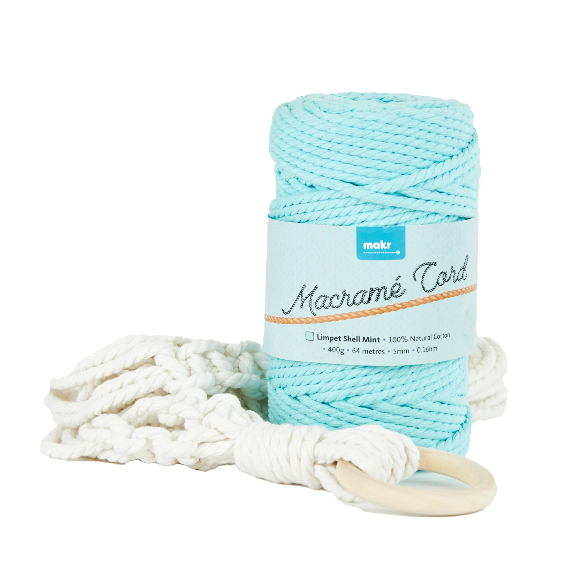 Makr Macrame Cord Roll, Limpet Shell Mint- 64m