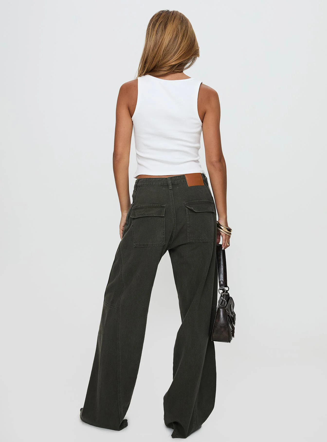 Bruiser Tie Waist Mid Rise Wide Leg Jeans Green Petite
