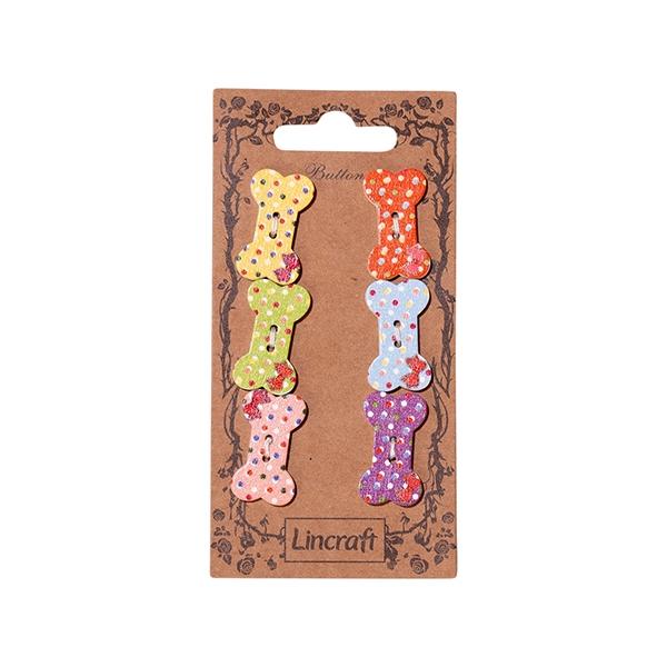 Carded Buttons, Wood Bones- 6pk