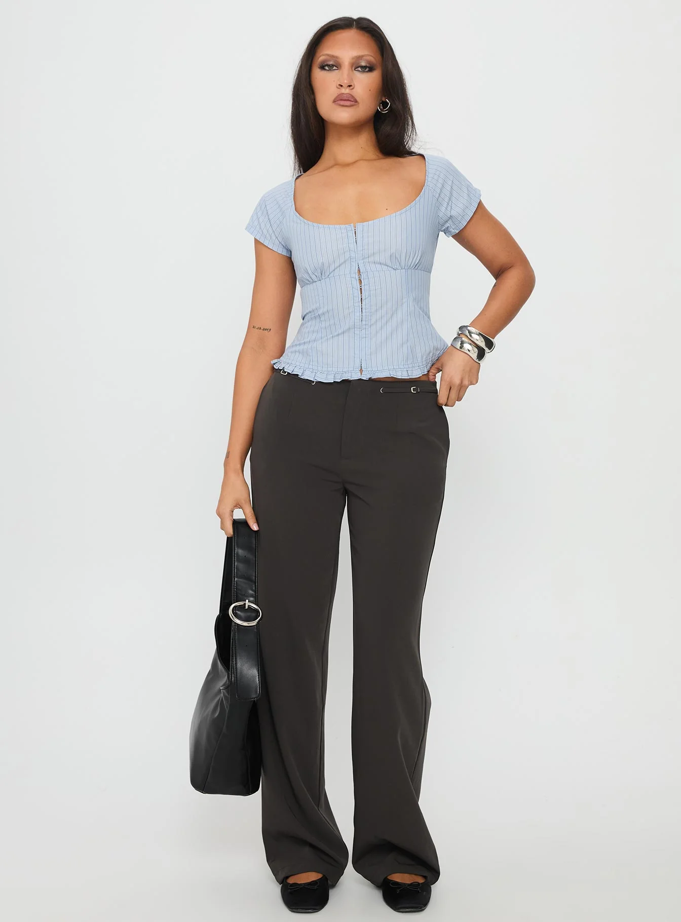 Nymera Short Sleeve Blouse Top Blue Stripe