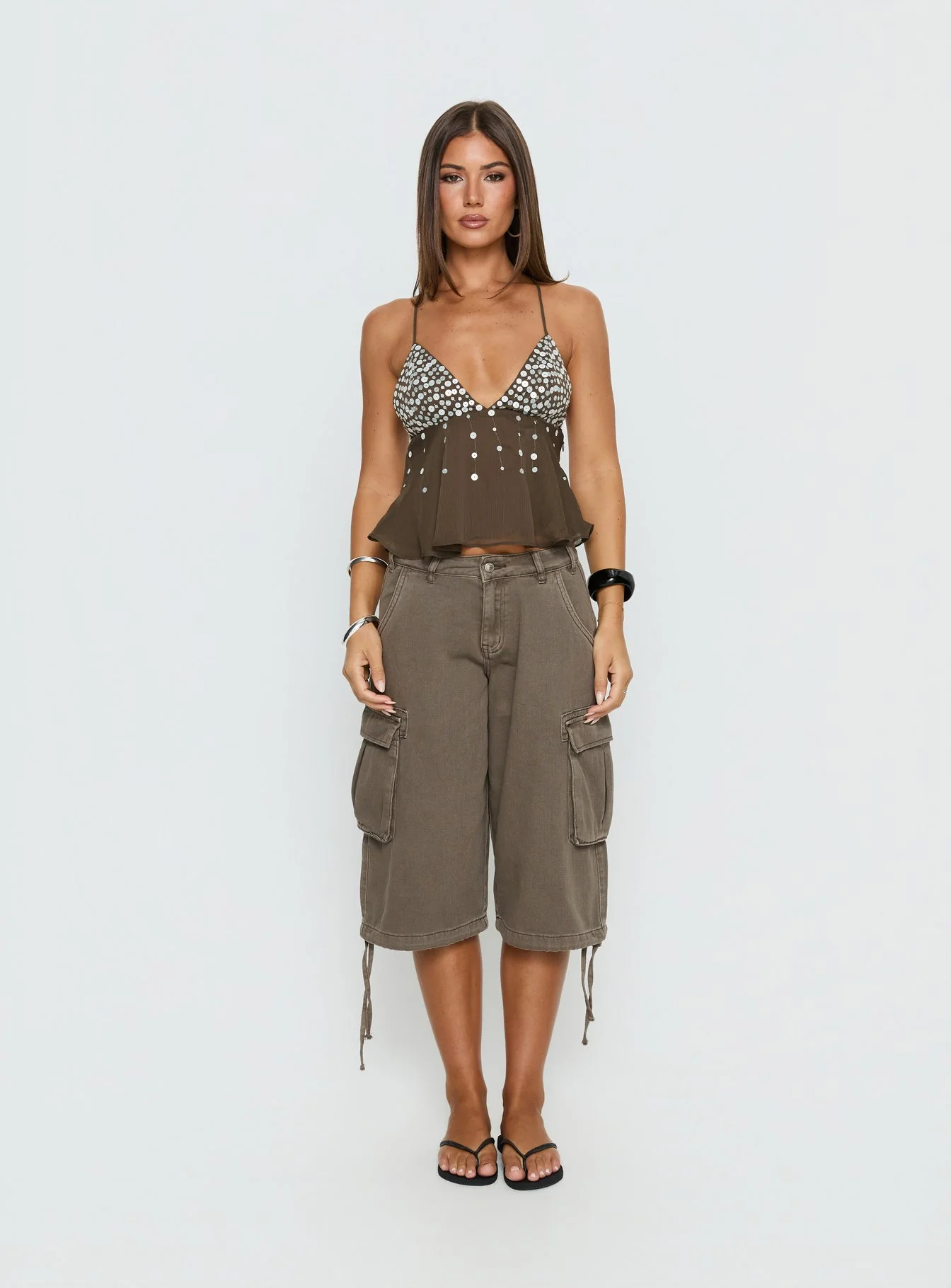 Vinton Button Detail Cami Top Mocha