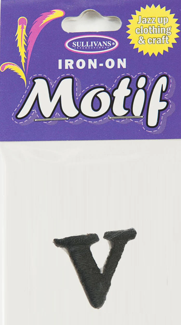Iron On Motif Letter V, Black - 20mm - Sullivans