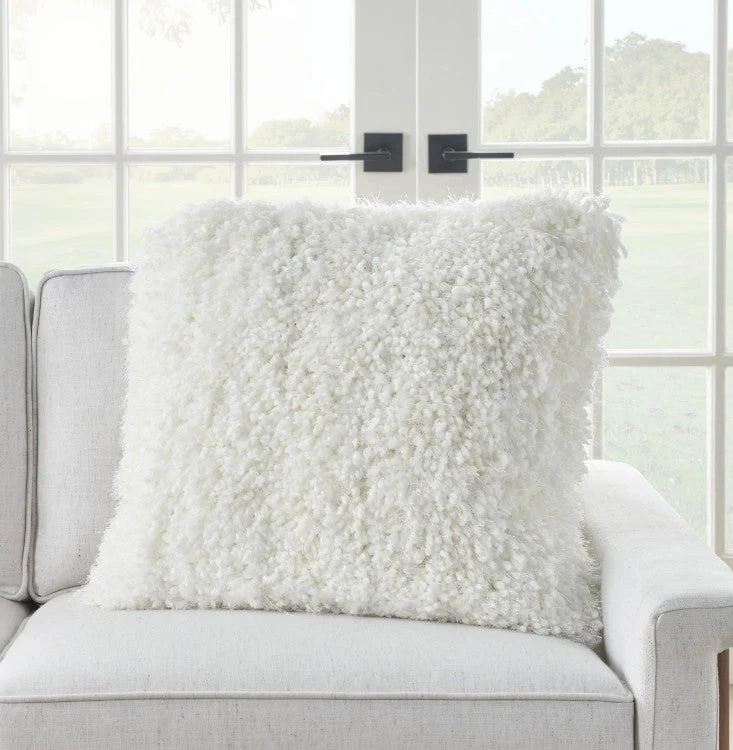 Mina Victory Shaggy Cushion, White- 50.8cmx50.8cm