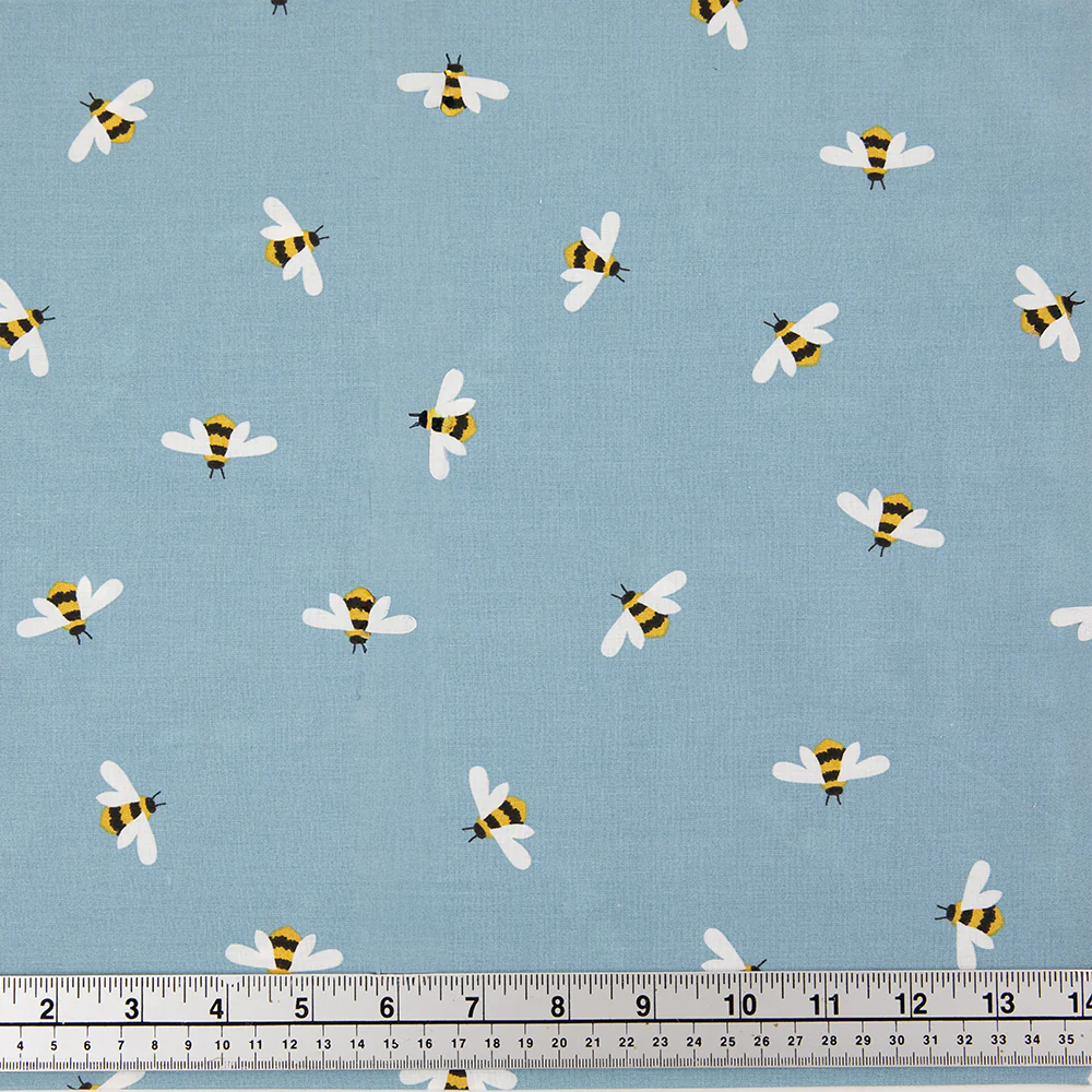 Print Craft & Quilting Fabric, Bees On Blue- Width 110cm